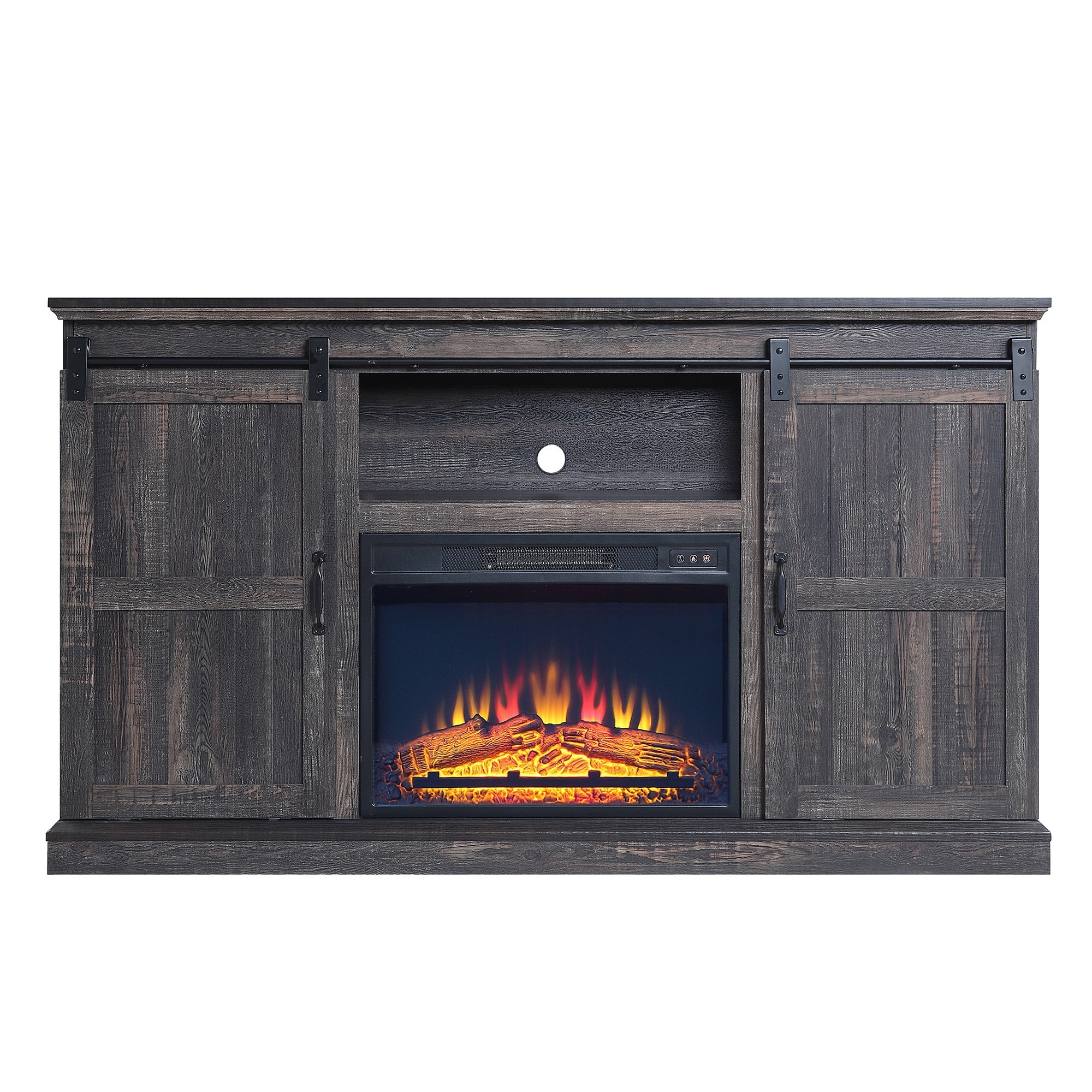 Manhattan Comfort FP2-BR 60-Inches W Heavy Brown TV Stand with Fan-forced Flat wall Electric Fireplace with Remote Control Included