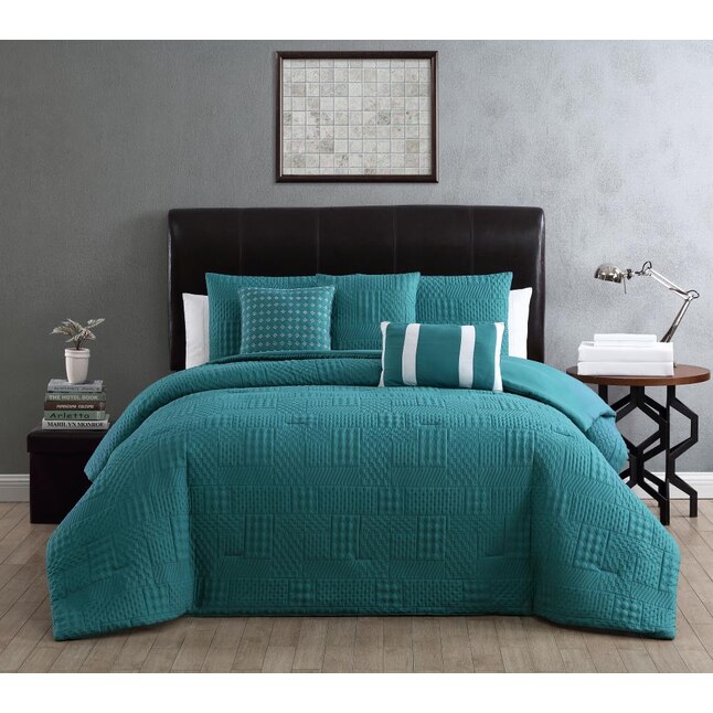 8 Piece Teal Twin Comforter Set, Grey And Teal Twin Bed Set