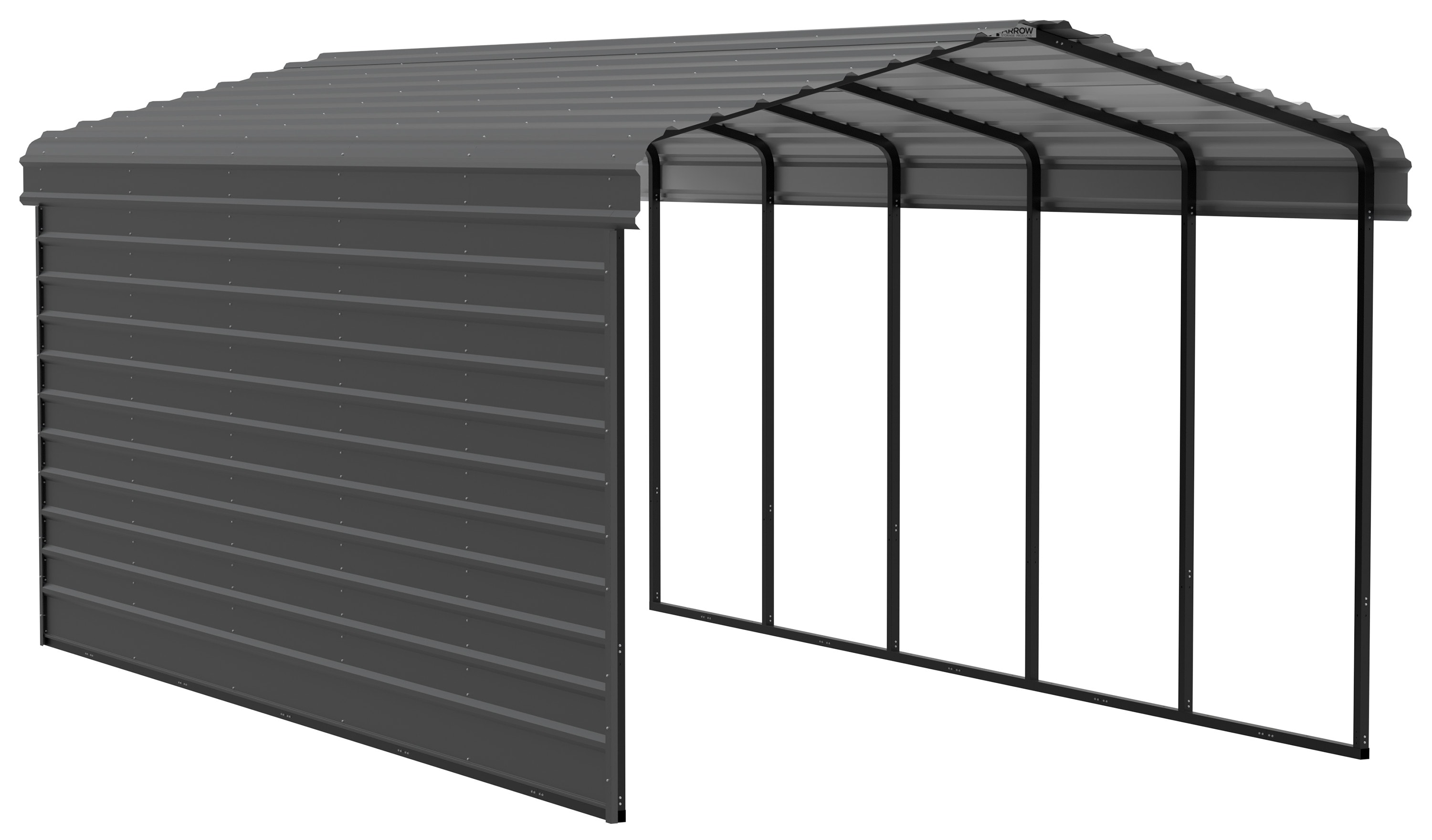 Arrow CPHC122409ECL1 12-ft W x 24-ft L x 9-ft H Charcoal with 1 Side Wall Kit Metal Carport with Metal Roof