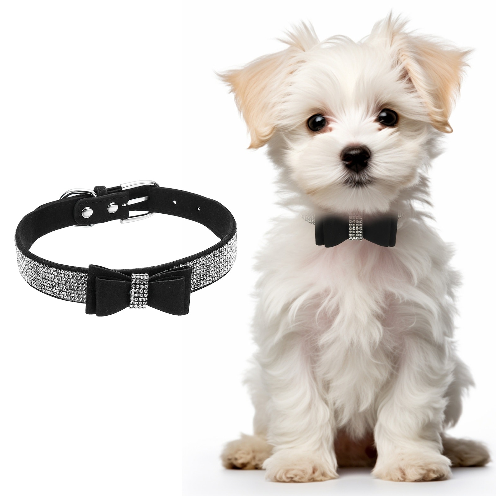 Unique Bargains Cute Dog Collar with Bling Rhinestone Bling Dog Collar Adjustable Leather Diamond Sparkling Jewel Accessories 20inch (Black) Intended for Teacup / Cat / Small Medium Large Pet