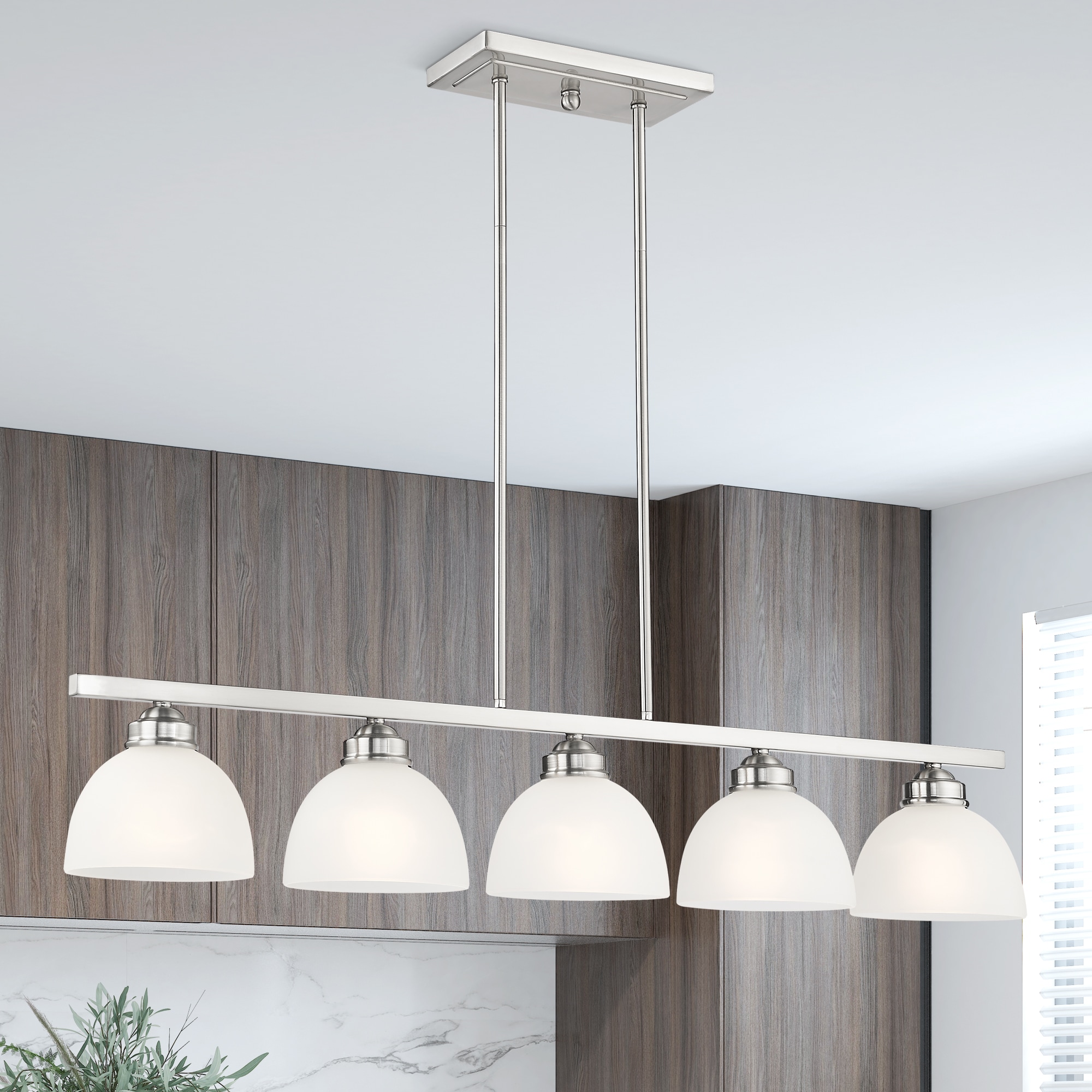Sleek Somerset Brushed Nickel 5-Light Linear Chandelier with Satin Glass