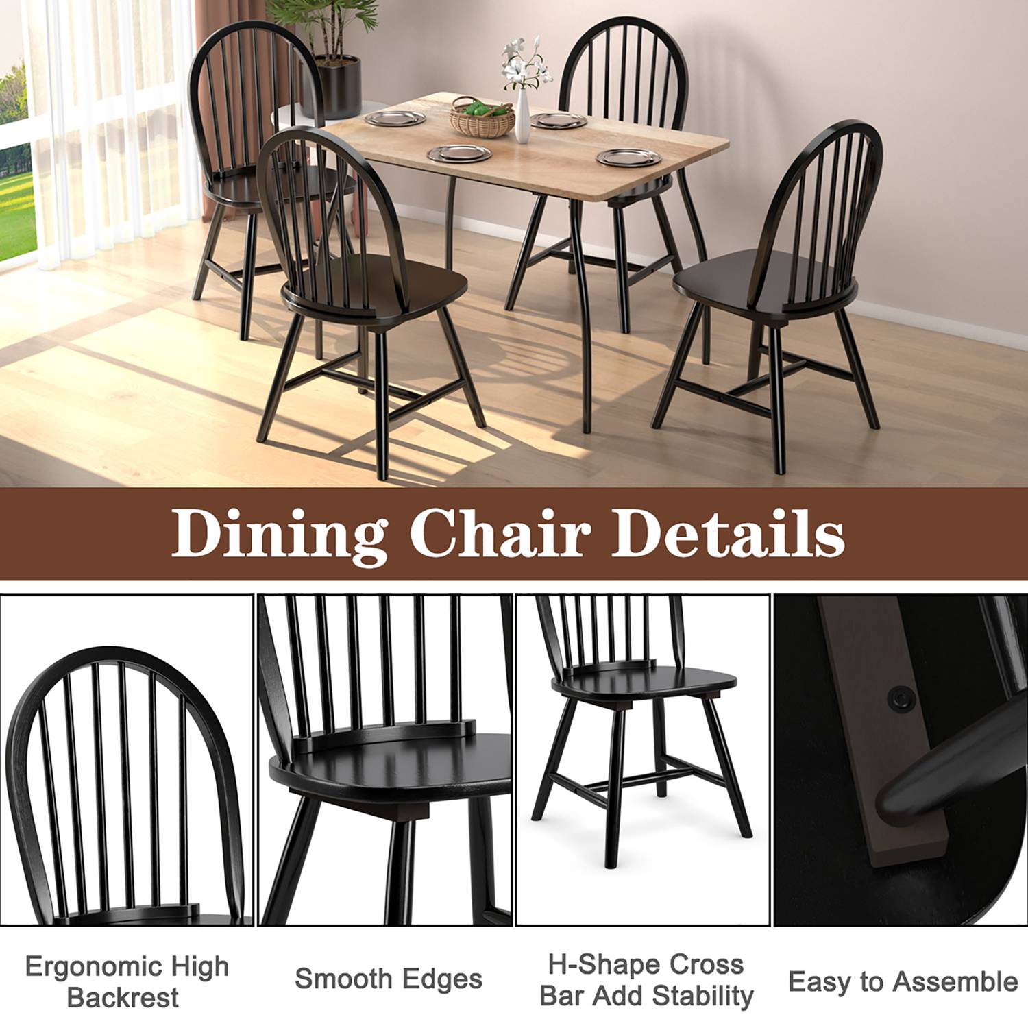 Costway Set of 2 Vintage Windsor Dining Side Chair Wood
