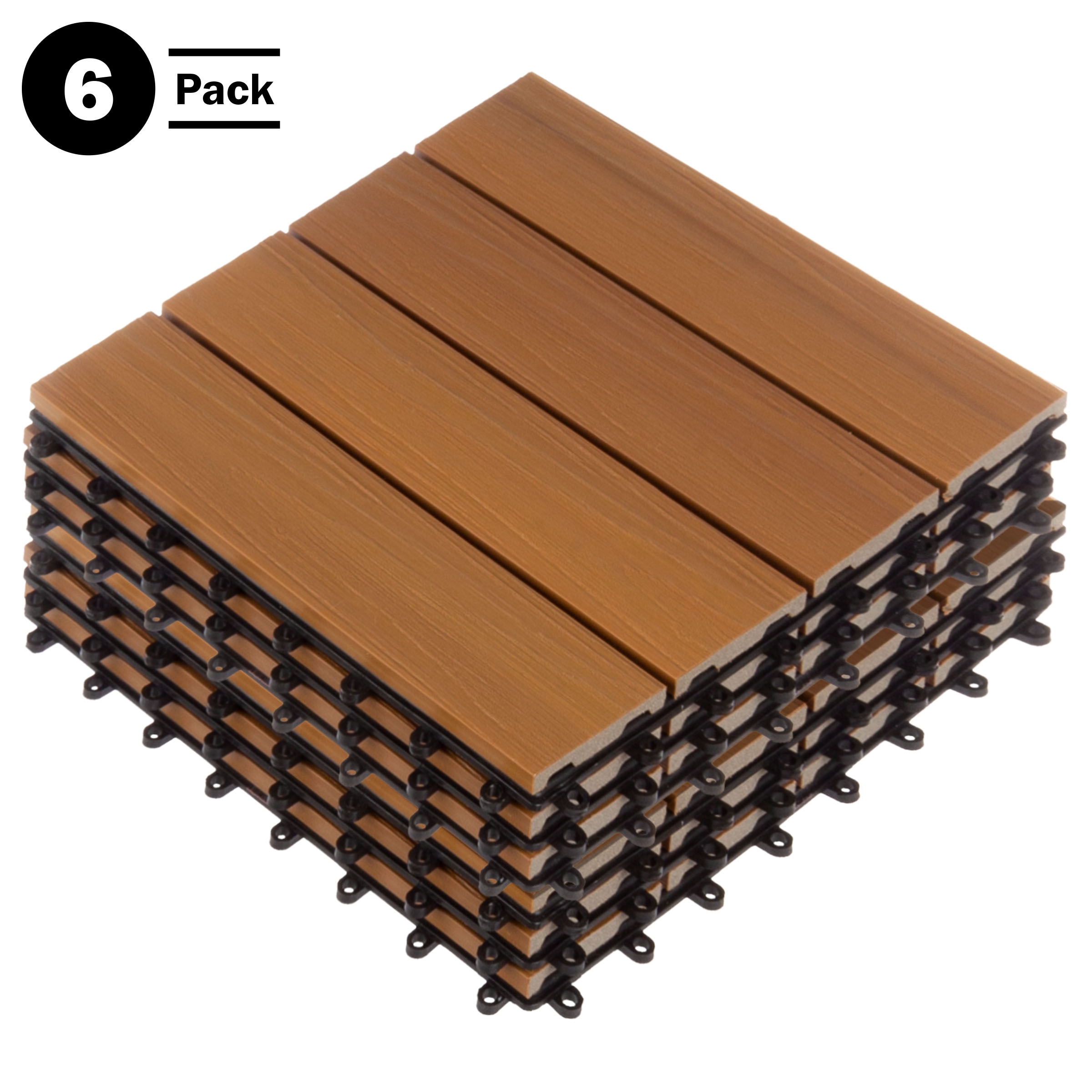 Pure Garden  6PK Interlocking Deck Tiles Woodgrain Outdoor Flooring (Brown)