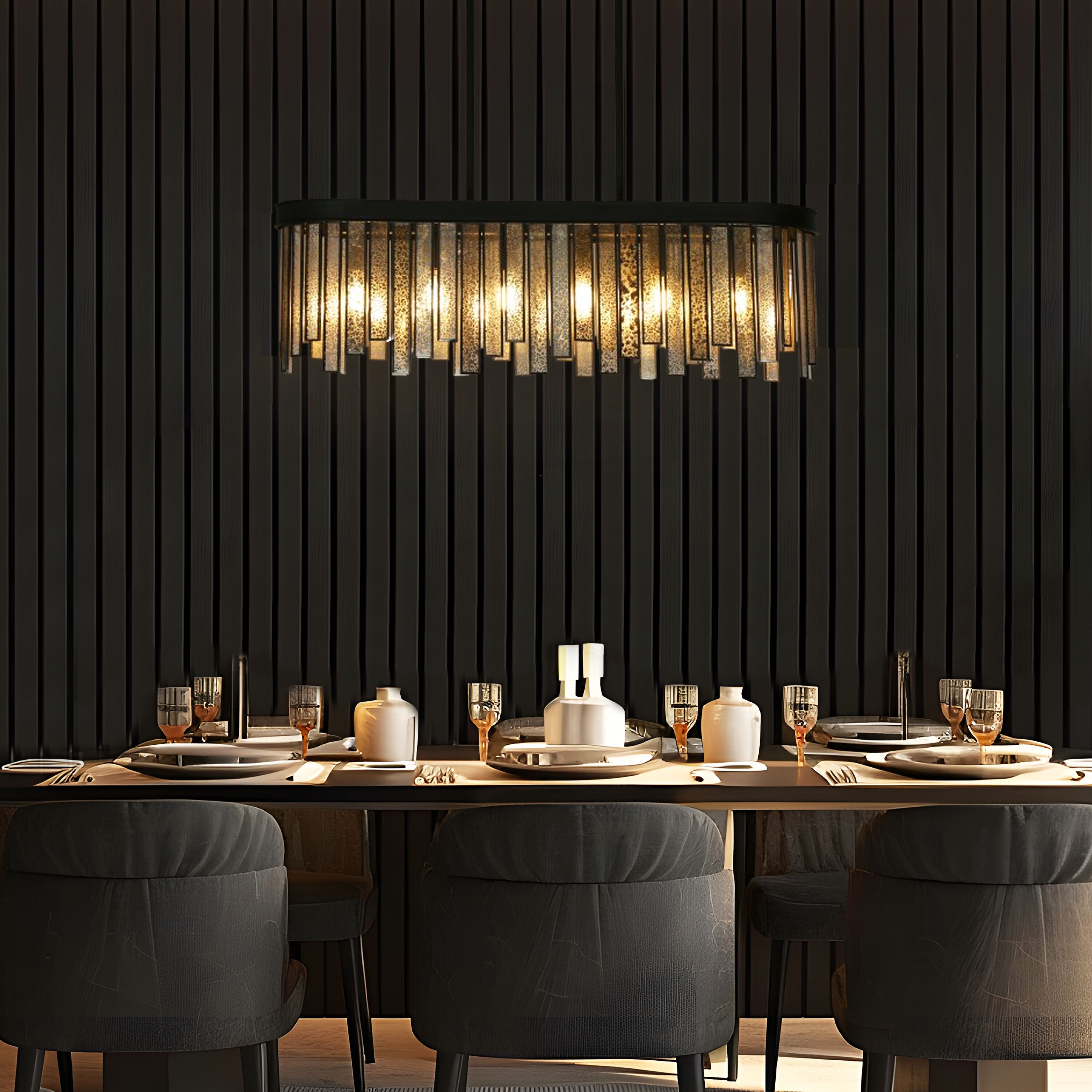 Matte Black and Mercury Glass 6-Light Linear Chandelier