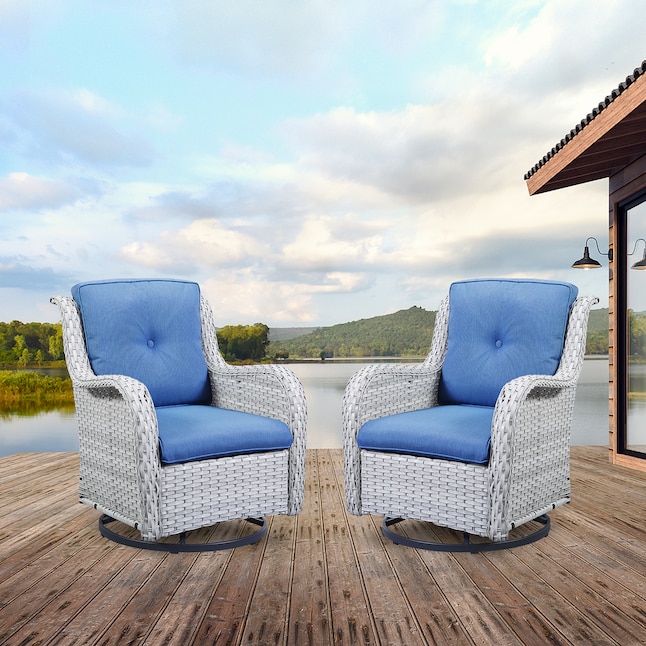 Rilyson Curved handrail Set of 2 Wicker Gray Wicker Frame Swivel rocker