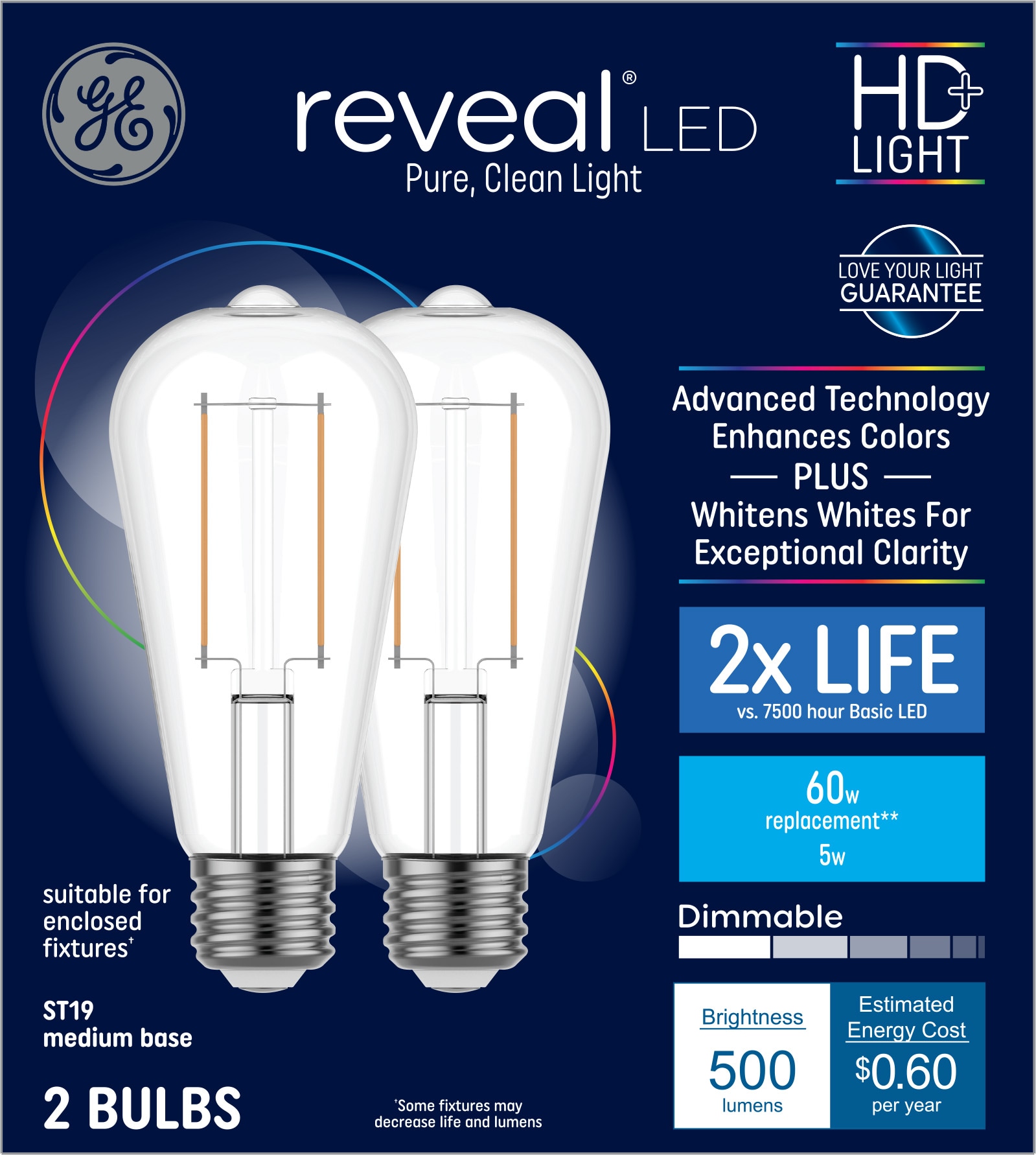 GE Reveal Vintage 60-Watt EQ ST19 Color-enhancing Medium Base (e-26) Dimmable Light Bulb (2-Pack) in the Decorative Light Bulbs at Lowes.com