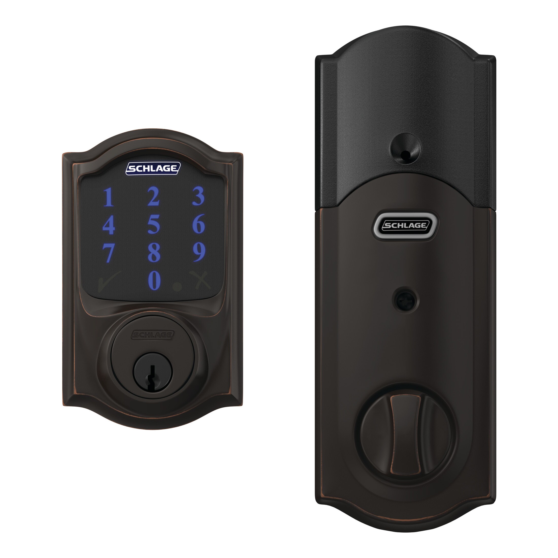 Schlage Connect Camelot Aged Bronze Smart Lock Electronic Deadbolt with ...