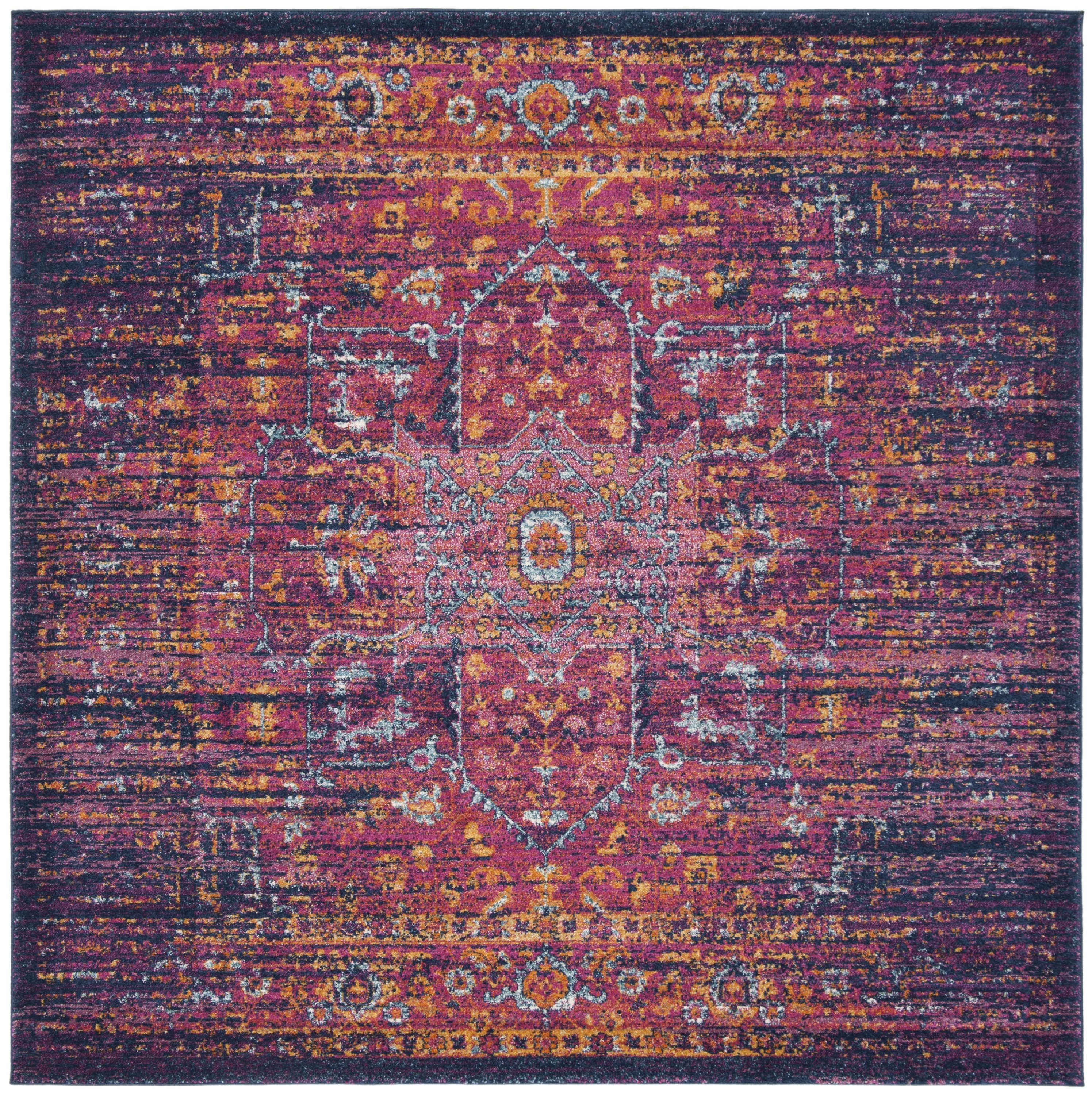 Safavieh EVK275F-7SQ Evoke Livia 7 x 7 (ft) Loomed Synthetic Blue/Fuchsia Square Indoor Distressed/Overdyed Vintage Area rug