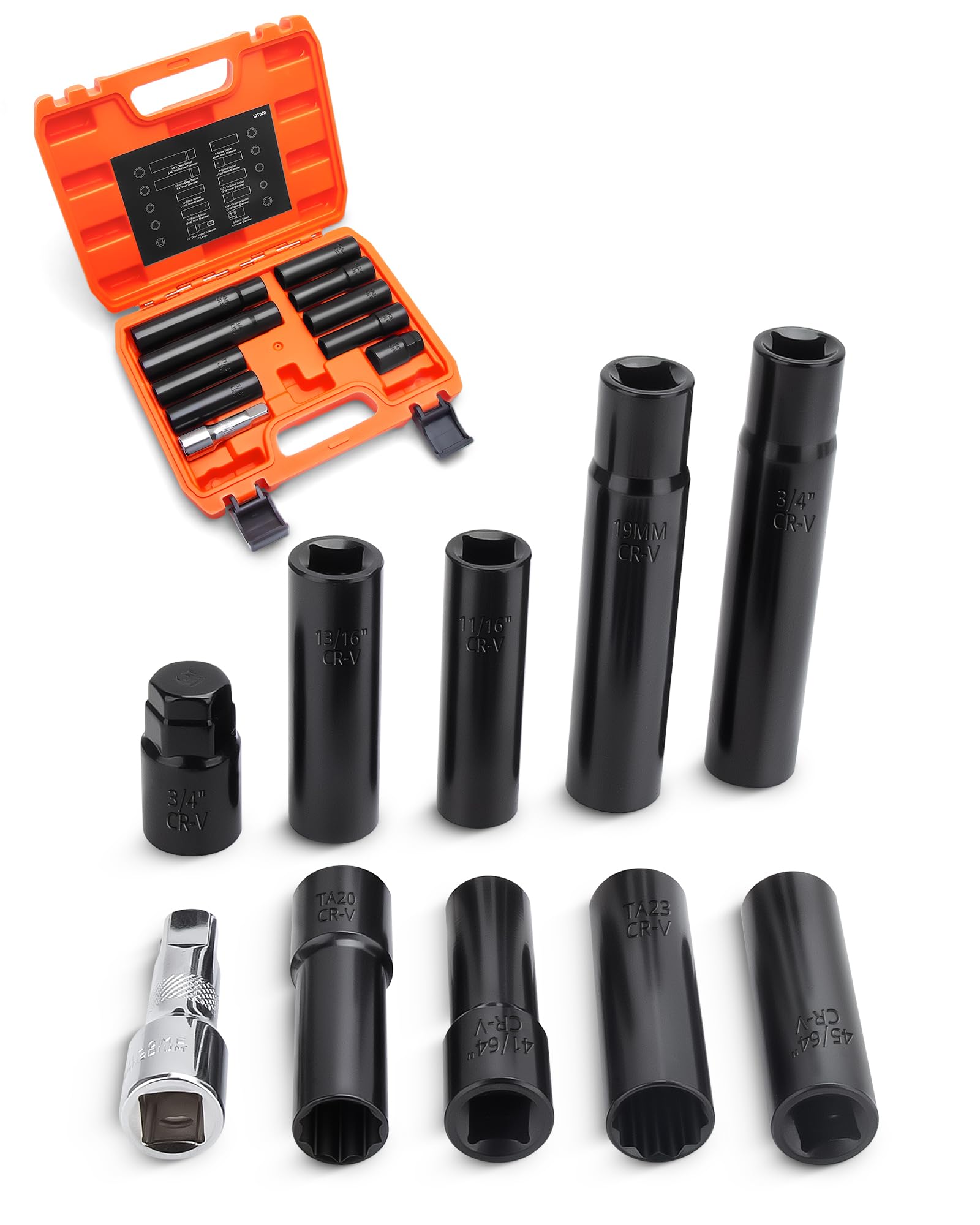 Aoibox  1 2 in Drive SAE Nut 12 Point Impact Socket Set Cr V Steel with Storage Case 11 22 x 8 58 x 3 19 in Product Size