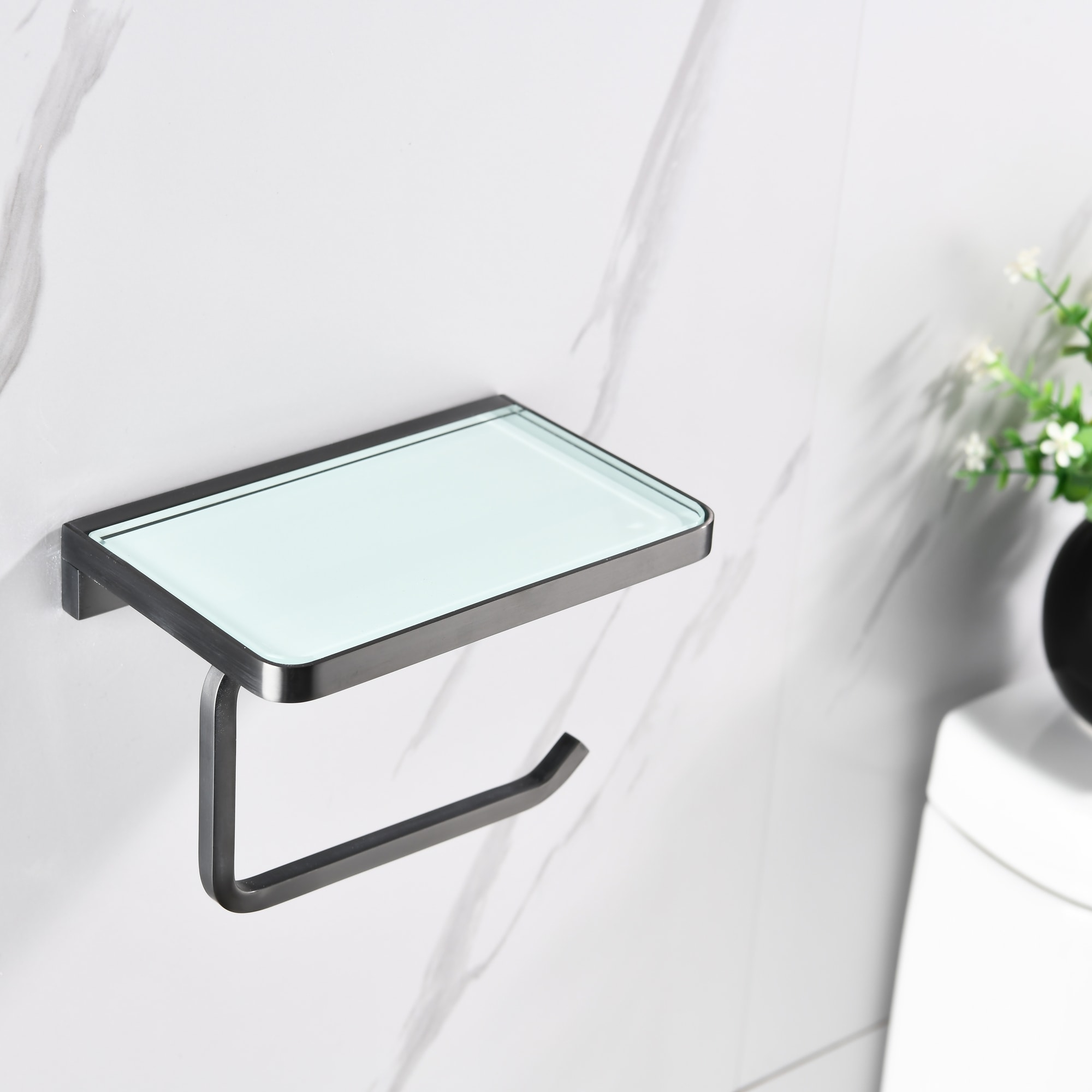 Lexora LSP18152GMWG Bagno Bianca Gun metal Wall mount Single post Toilet Paper Holder 1 -Rolls with Storage
