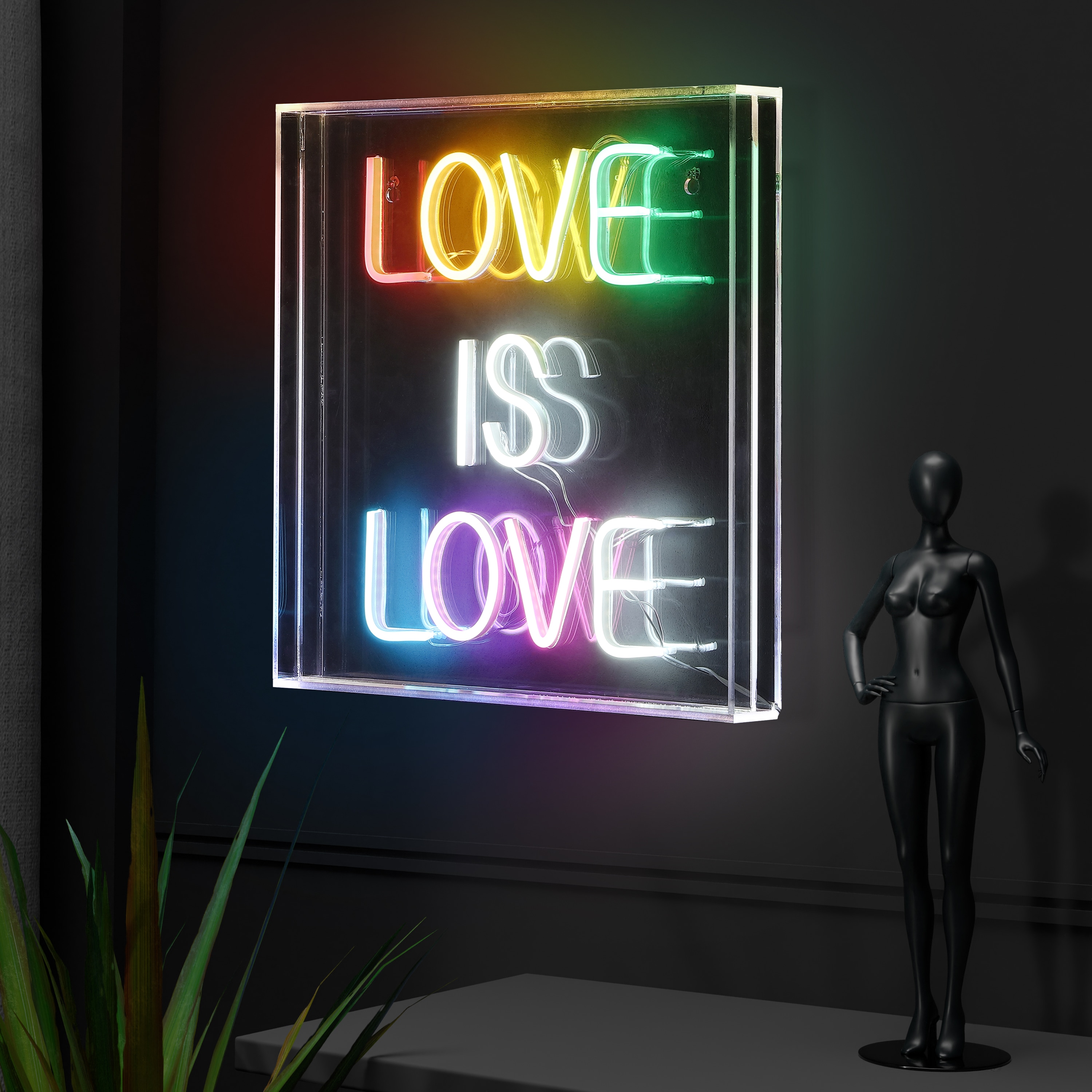 Multi-Colored Acrylic LED Neon Love Is Love Sign, 15-Inch