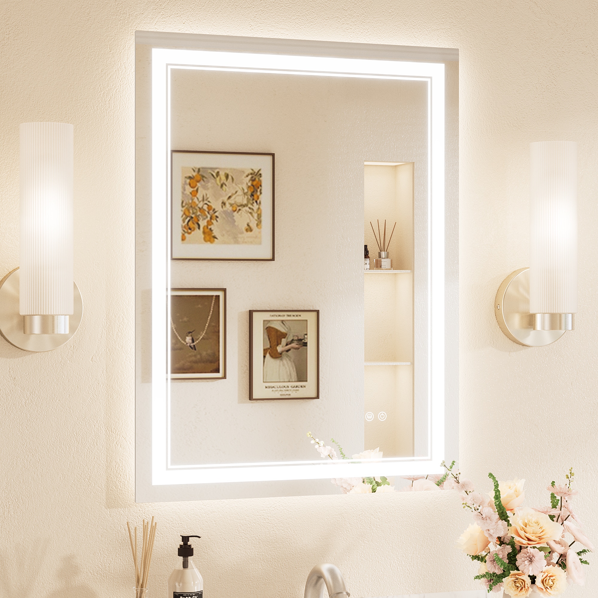 TETOTE 24x32 Inch LED Mirror Polished Frameless Rectangle Dimmable Fog Free Bathroom Vanity Mirror