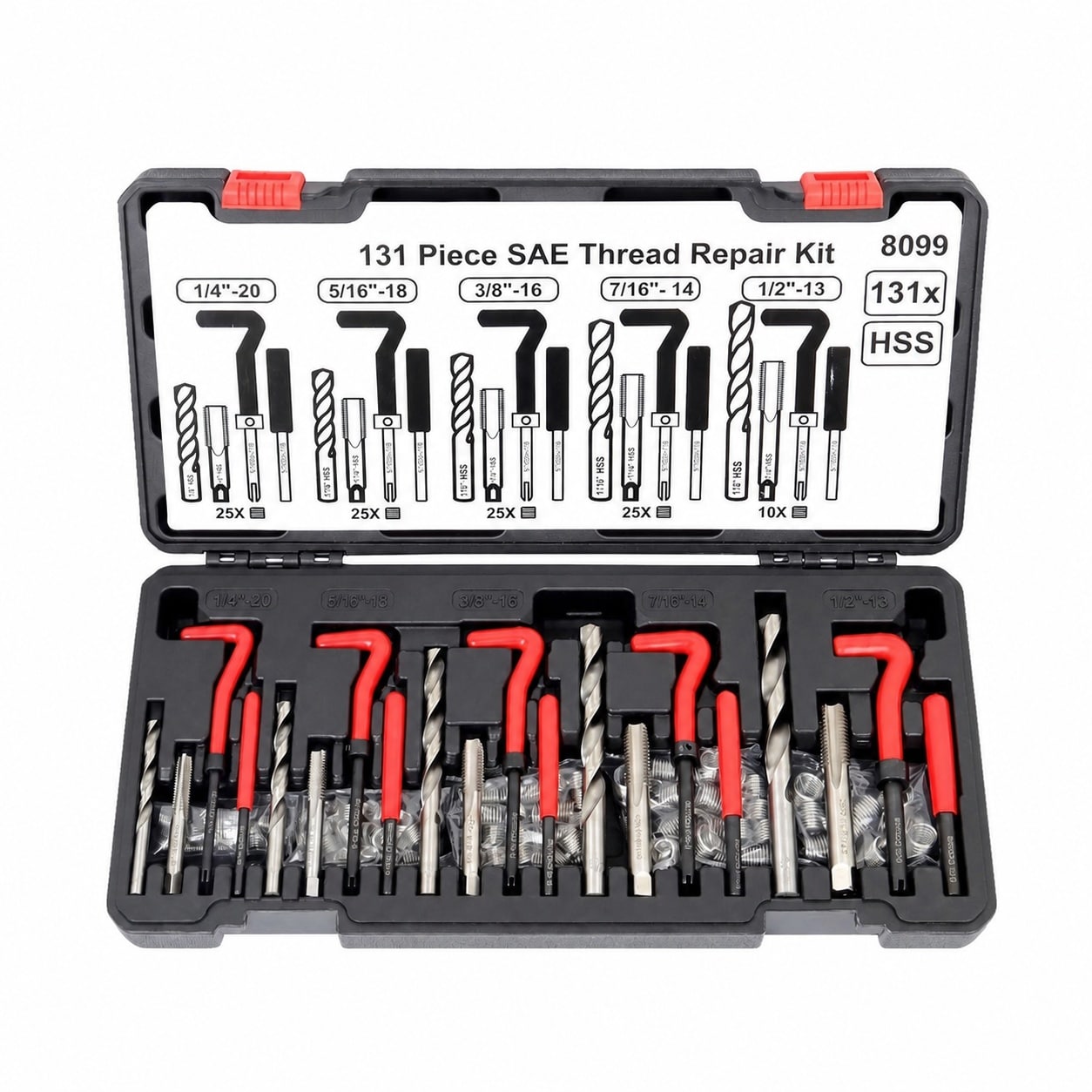 Linder Group Inc Helicoil Thread Repair Kit SAE 131 Piece HSS Drill Tap Set Stainless Steel Inserts for Damaged Stripped Internal Threads Five Sizes #L3GD3PZT