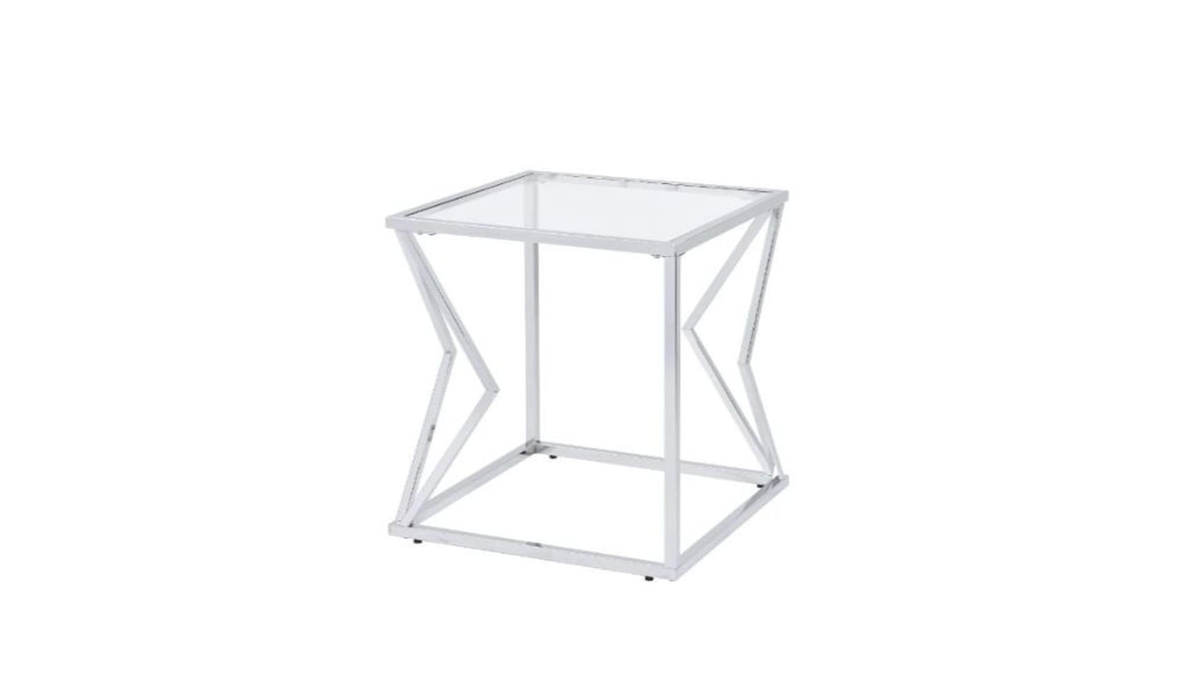 HomeRoots 4000485863 22-Inches W x 22-Inches H Chrome Glass Square Modern End Table with Storage Assembly Required