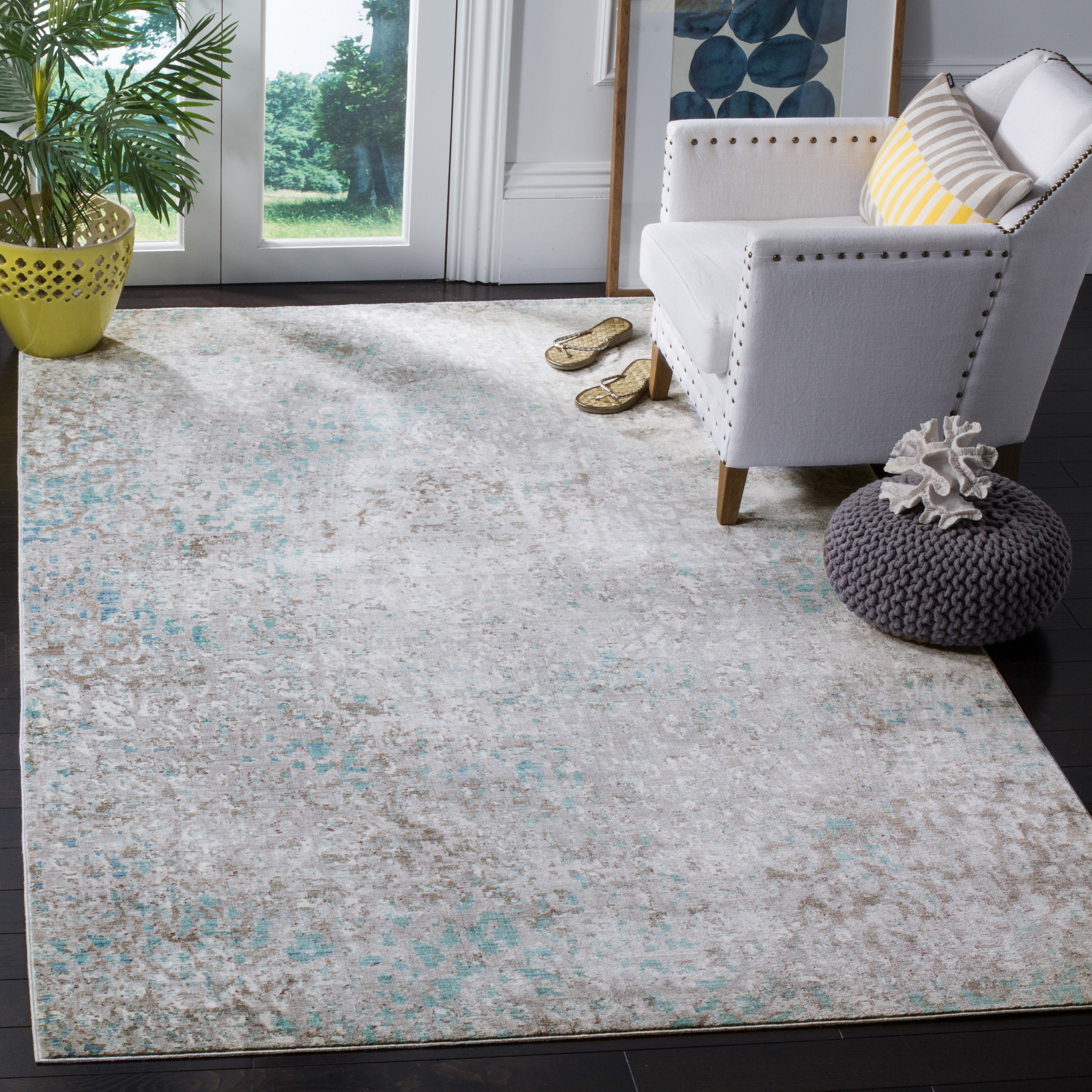 Safavieh MYS977L-3 Mystique Oria 3 x 5 (ft) Loomed Polyester Gray/Light Blue Rectangular Indoor Distressed/Overdyed Bohemian/Eclectic Throw rug