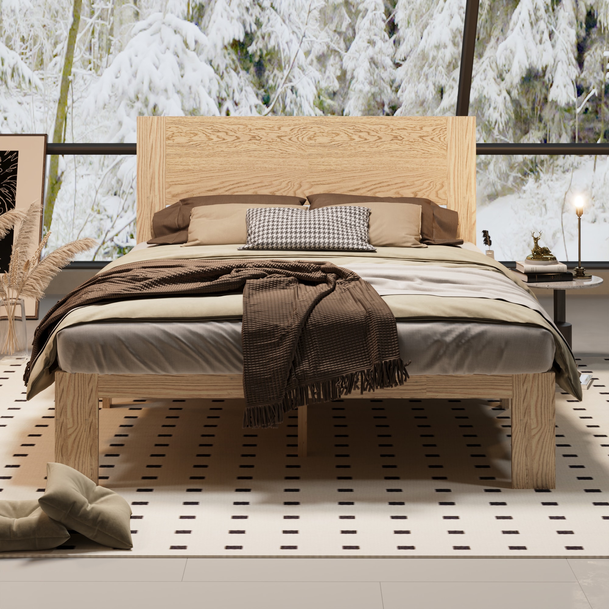 FUFU&GAGA LJY-KF200107-02 Light Oak Queen Composite Bed frame Bed