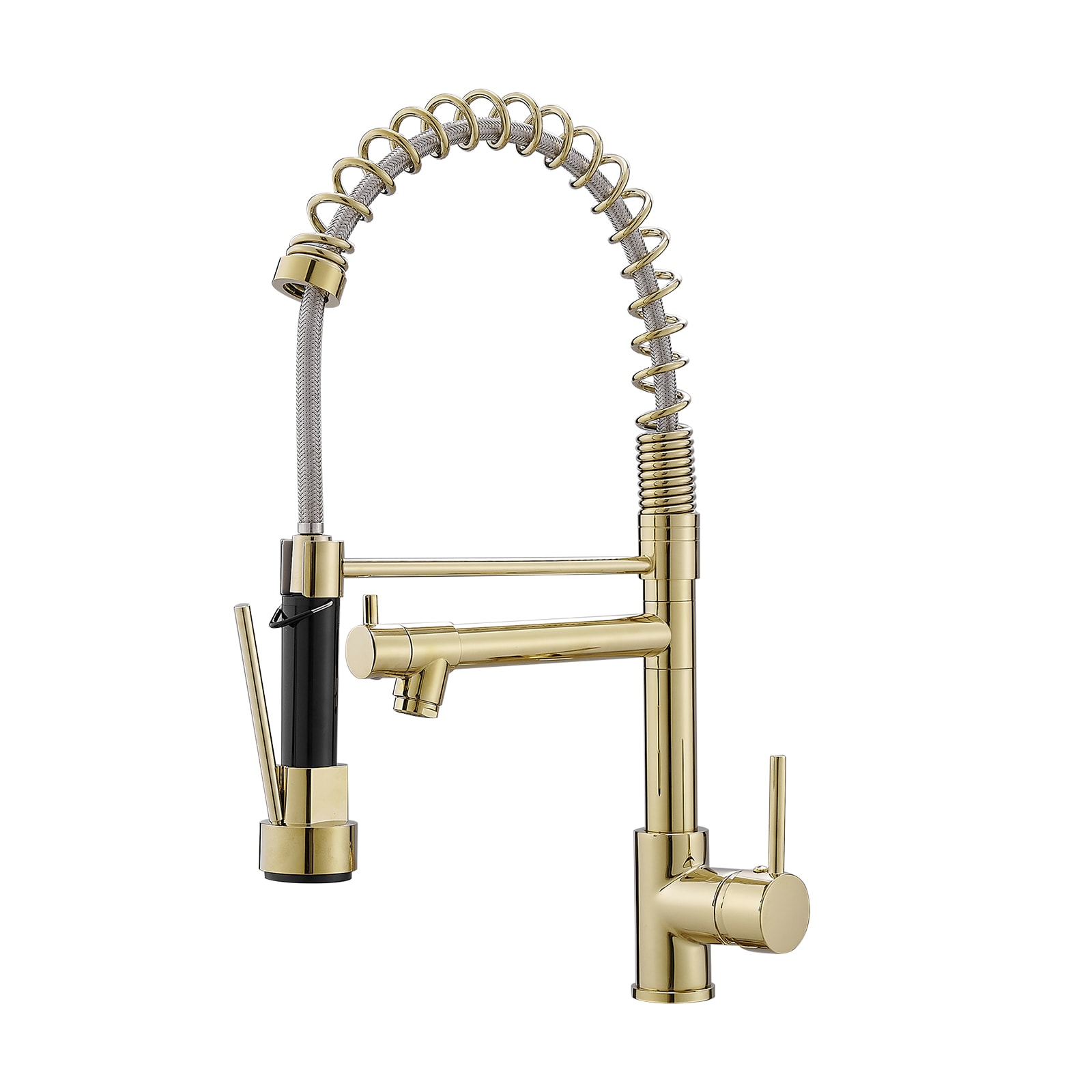 WELLFOR QJ-K-19133G Brushed Gold Single Handle Deck-mount Pre-rinse Kitchen Faucet with Sprayer