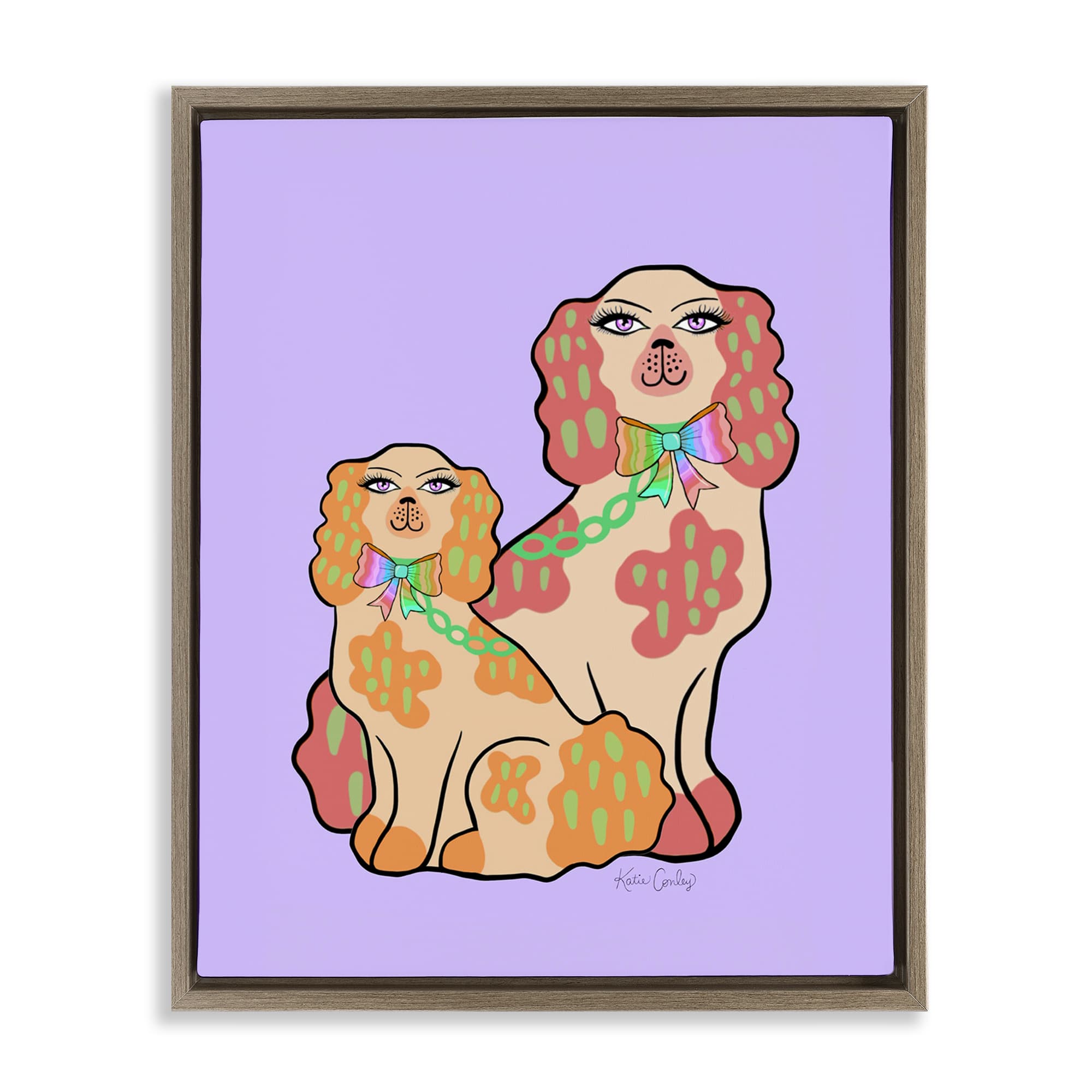 Stupell Industries BS-759-FFE-16X20 Funky Dogs on Purple Floating Frame design by Katie Conley
