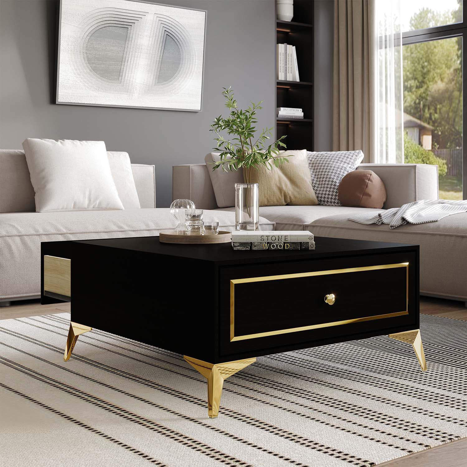 ChaletPosh C90195CT-BK Black MDF Modern Coffee Table with Storage
