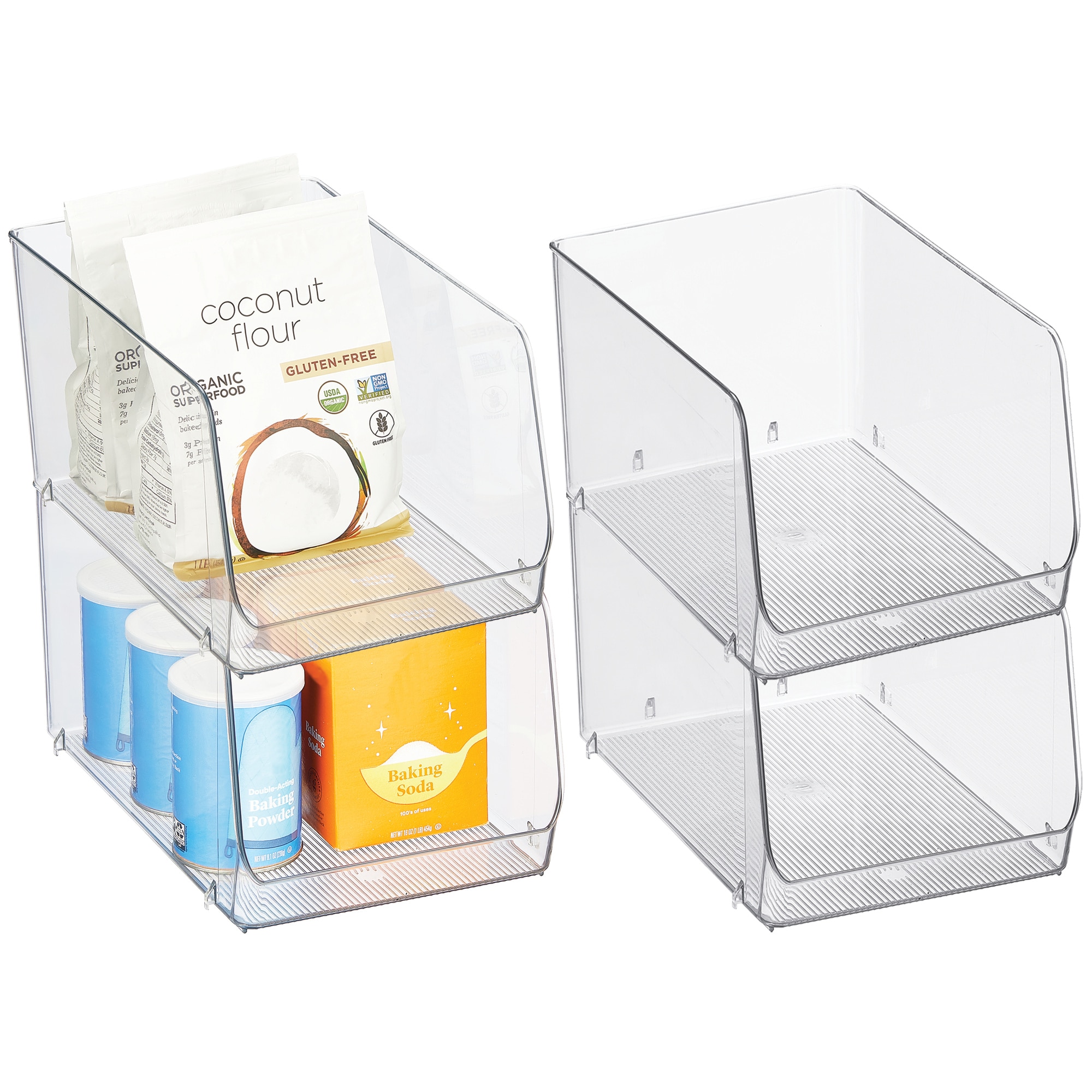 iDesign  Clear Plastic Stackable Open Front Storage Bin Easy Access Organizer for Pantry or Cabinet 4-Pack