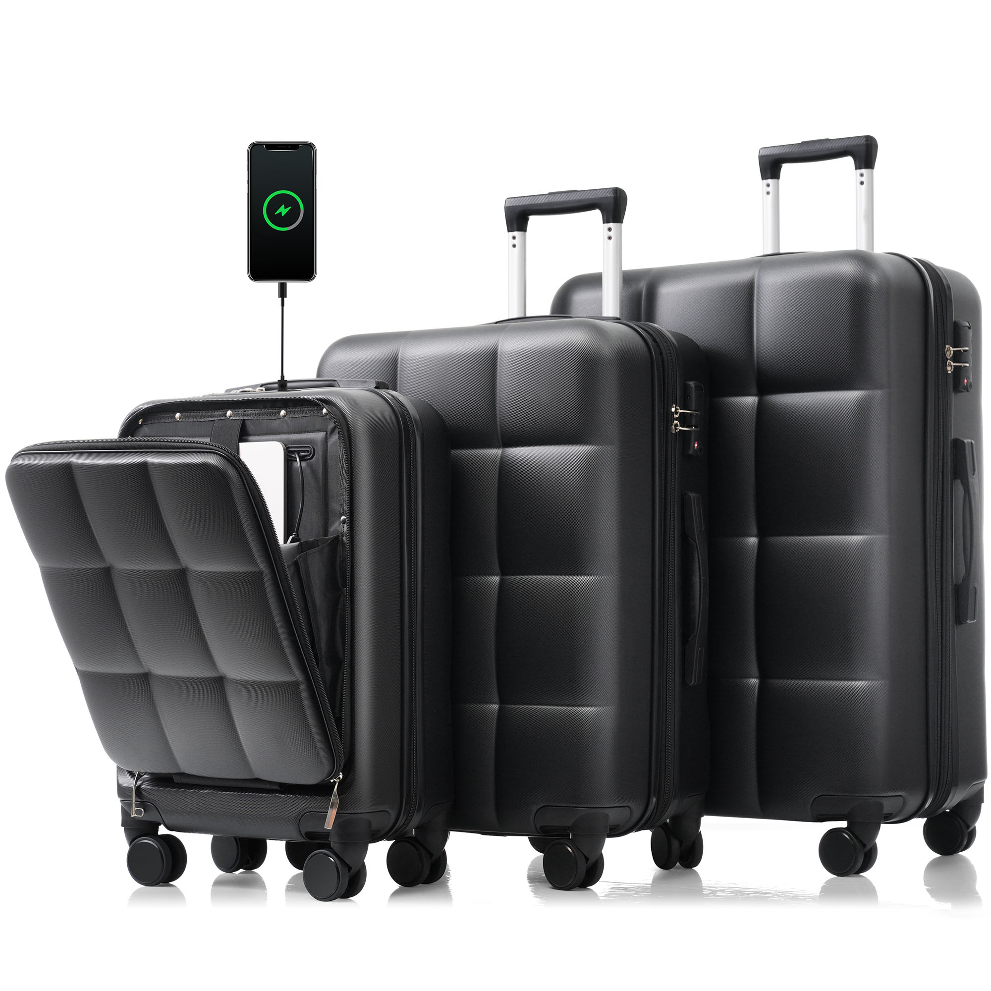 Bybafun YD9600022 25.9"x18.1"x12.5" Black+Brown Plastic Hardshell Suitcase set 3 -Bag