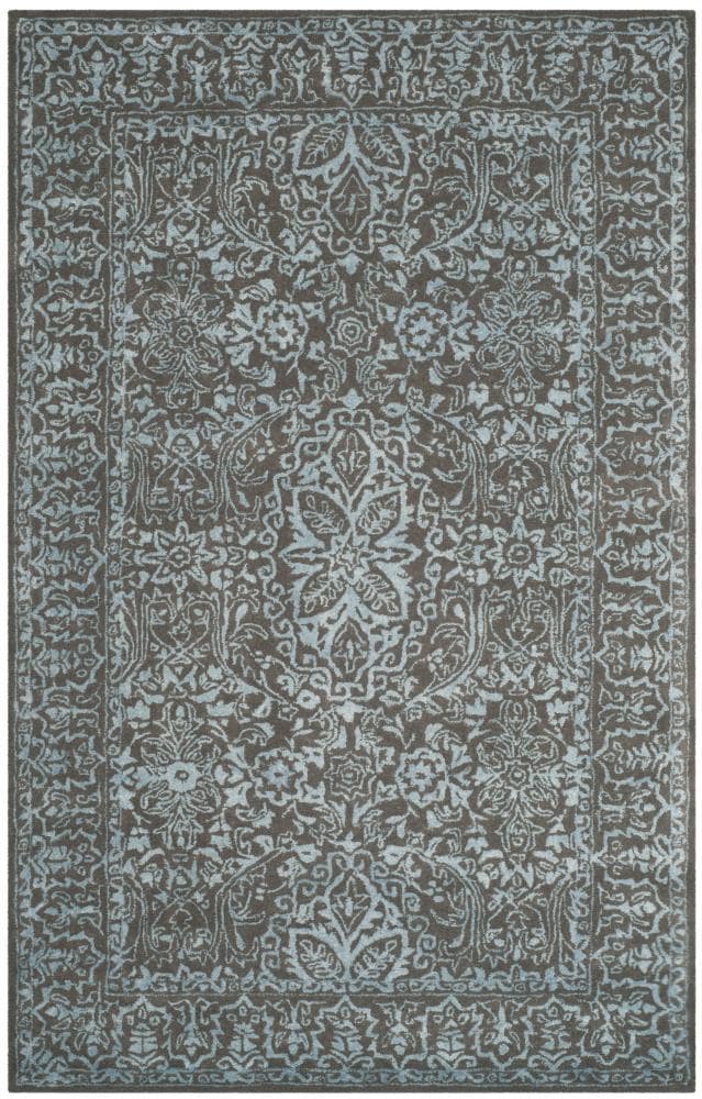 Safavieh GLM516E-5 Glamour Cleo 5 x 8 (ft) Tufted Synthetic Blue/Dark Gray Rectangular Indoor Floral/Botanical Vintage Area rug
