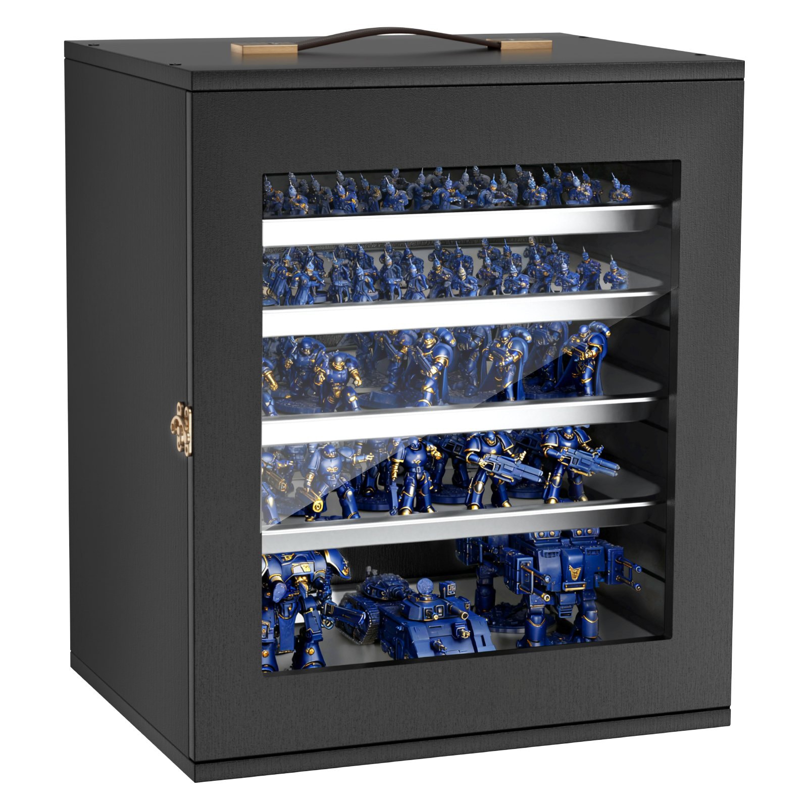 Mecale Wooden Miniatures Storage Case 5-Tray Magnetic Warhammer Display Holder for 2500-3500 Models - Black