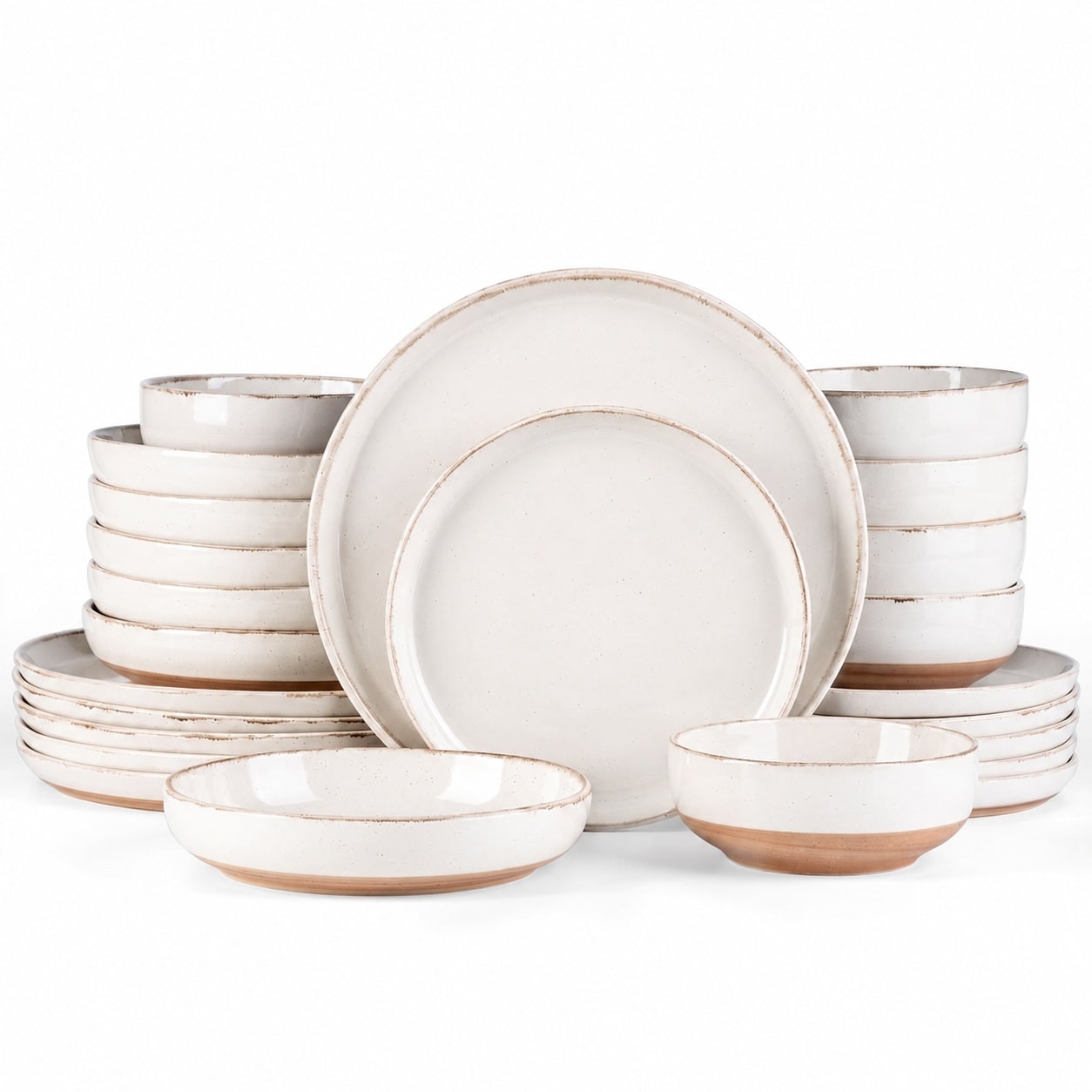 Aoibox  Handpainted Stoneware 24 Piece Dinnerware Set with Pasta and Cereal Bowls for 6 in Rustic Terracotta Look