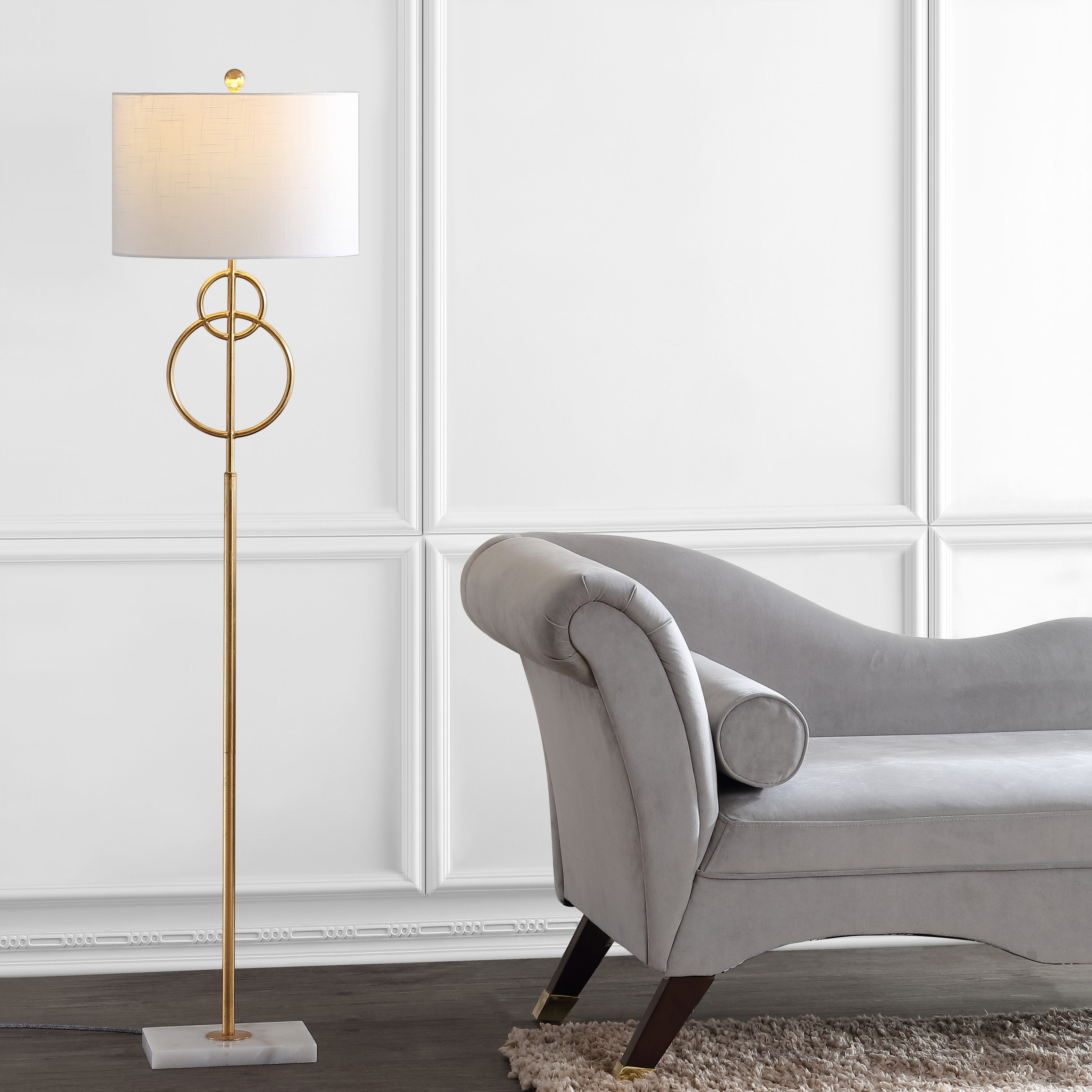 Arc Elegance 60" White Marble & Gold Metal LED Floor Lamp