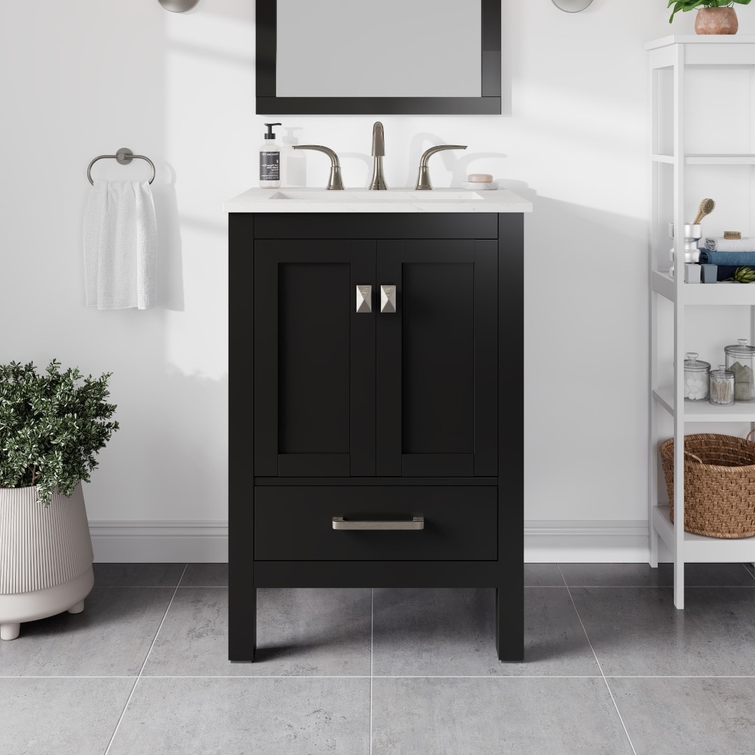 Eviva EVVN412-24ES-Q Aberdeen 24-in Espresso Undermount Single Sink Bathroom Vanity with White Quartz Top