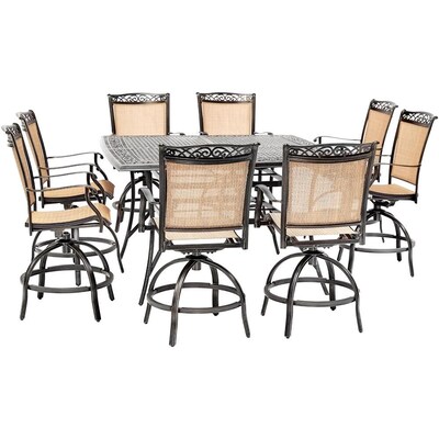 Tan Patio Dining Set, Outdoor Counter Height Table And Swivel Chairs