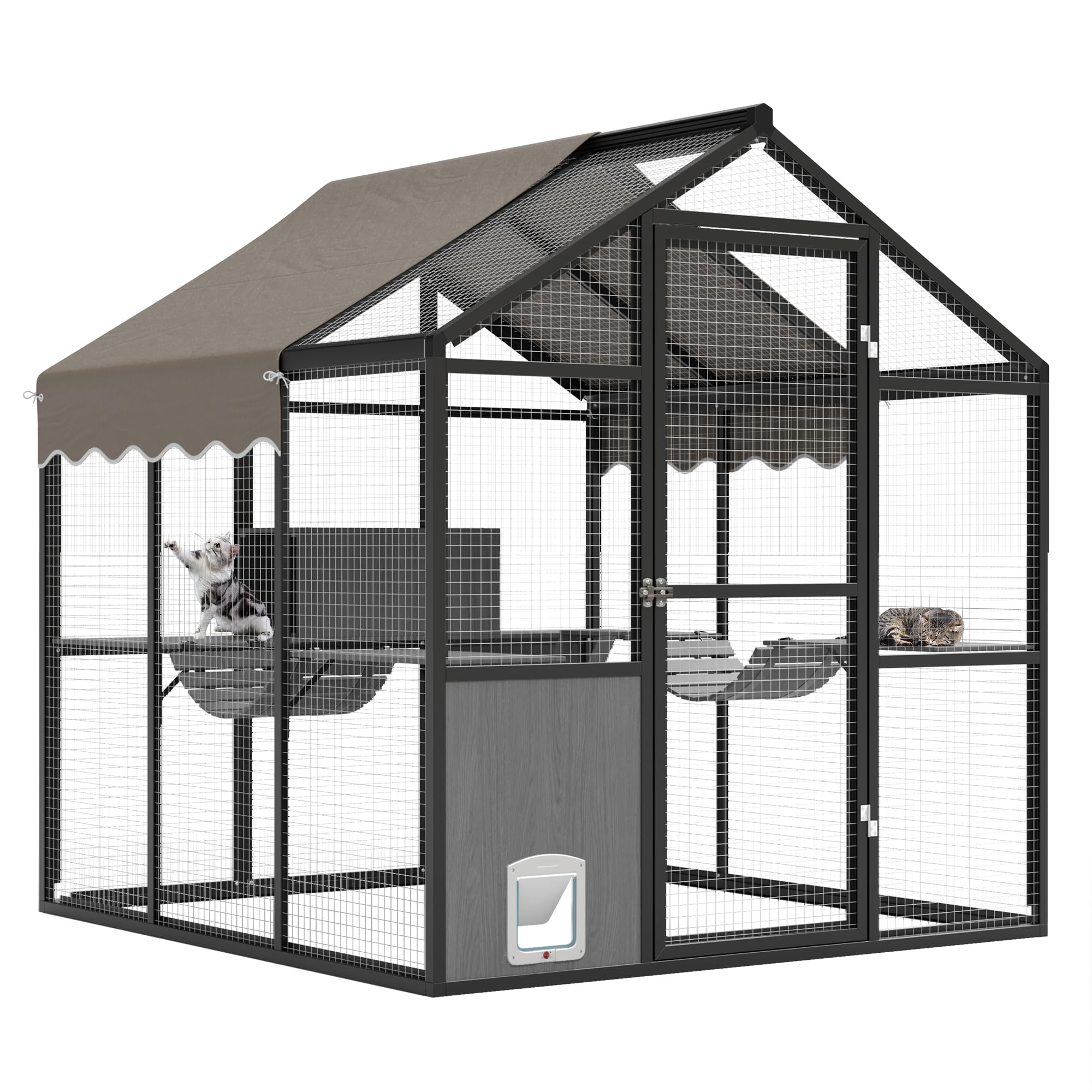 Garvee - Walk In Large Outdoor Cat Enclosure Aluminum Frame Outside Catio for Multiple Cats Weath...