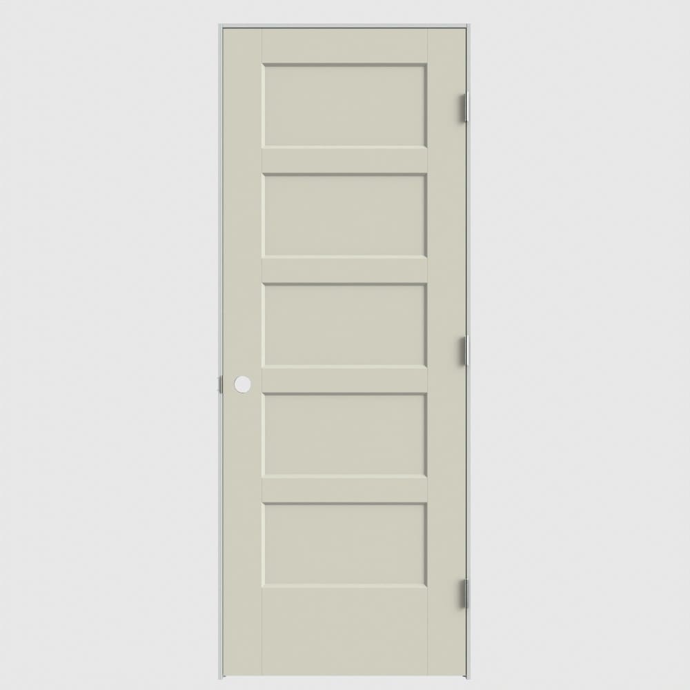 Masonite 640523 24-in x 80-in Moonglow Solid core 5-panel square Left hand Smooth Prefinished Molded composite Flat Jamb Single Prehung Interior Door