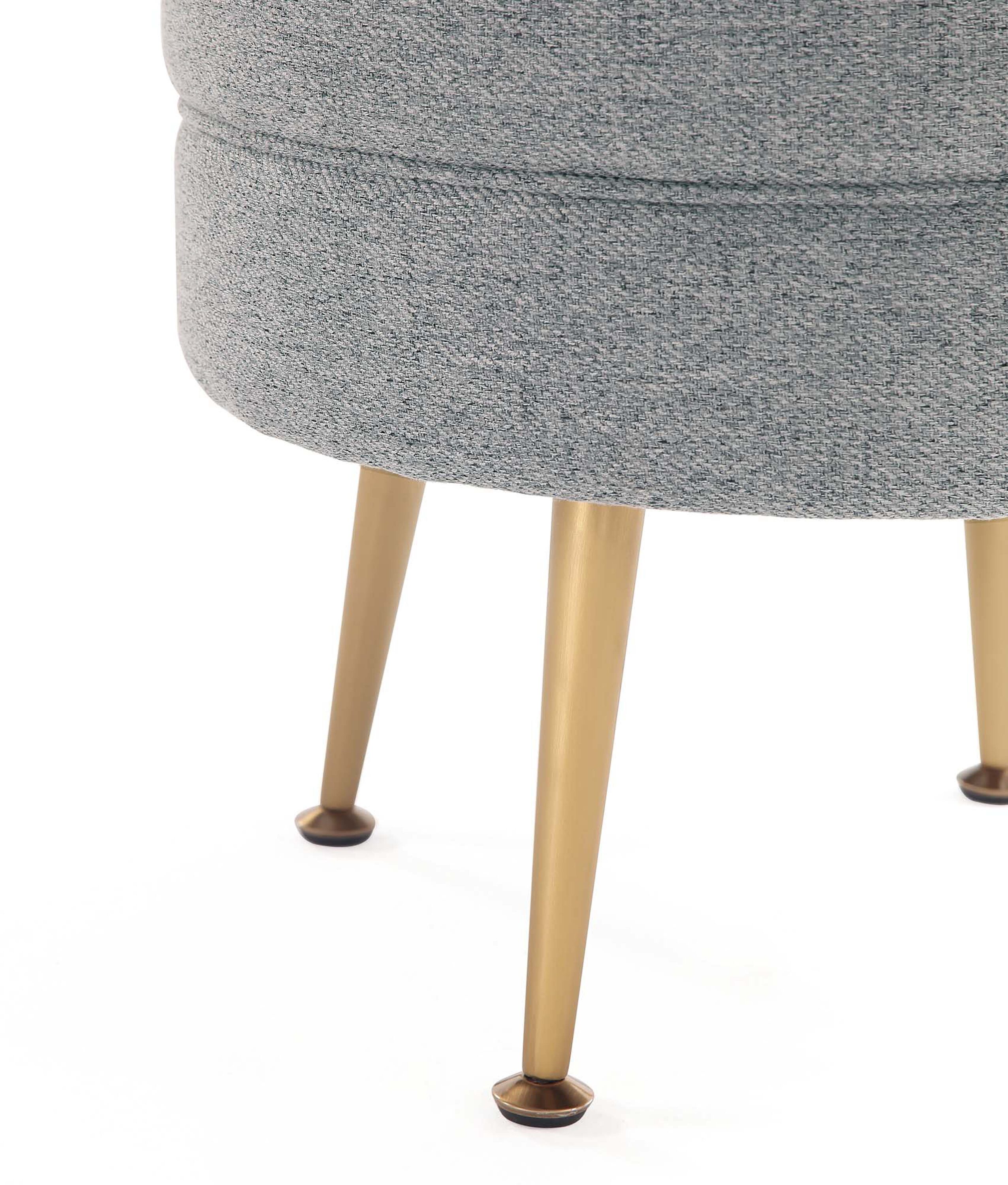 Bailey Round Gray Upholstered Ottoman with Gold Legs