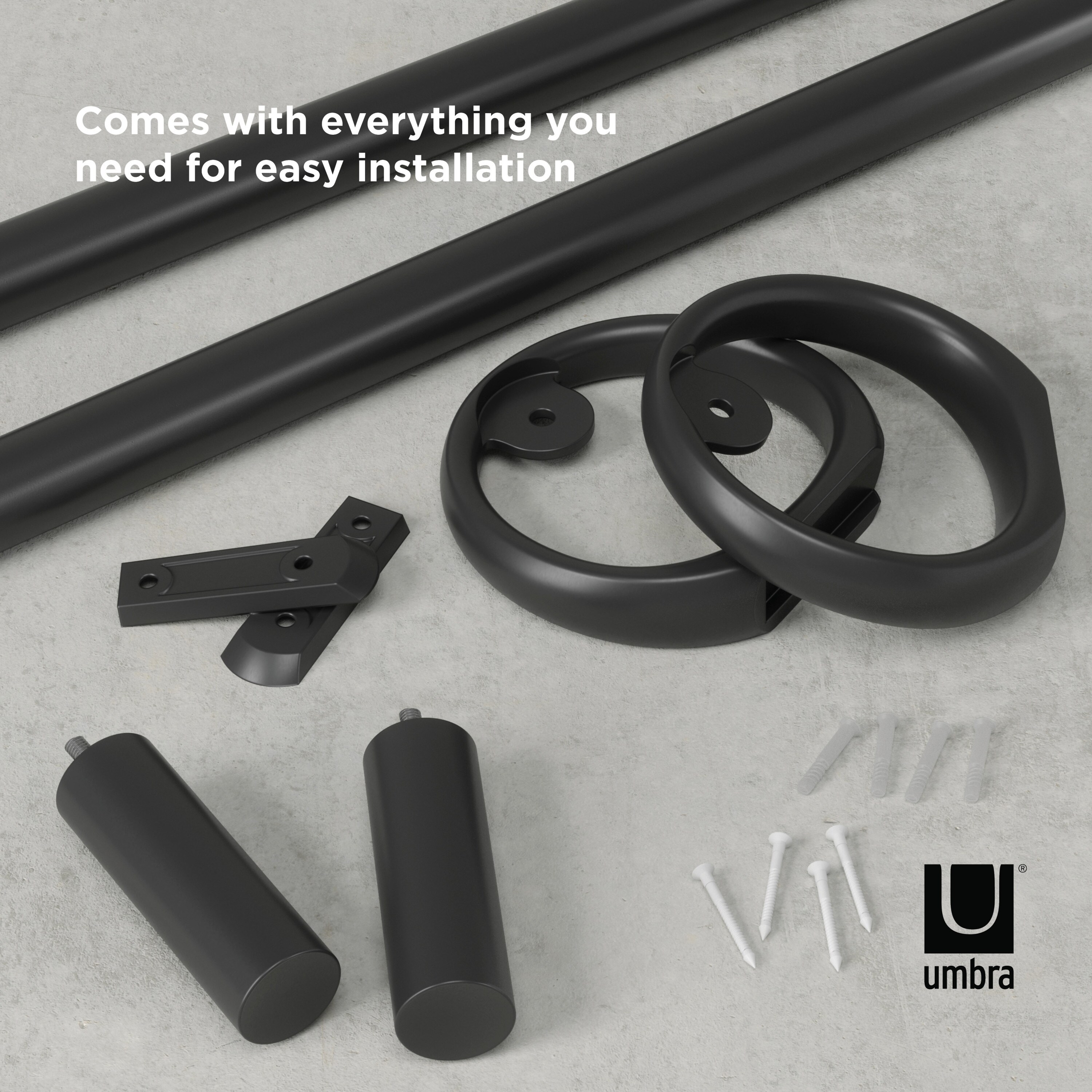 Matte Black Adjustable Steel Curtain Rod with Ring Bracket