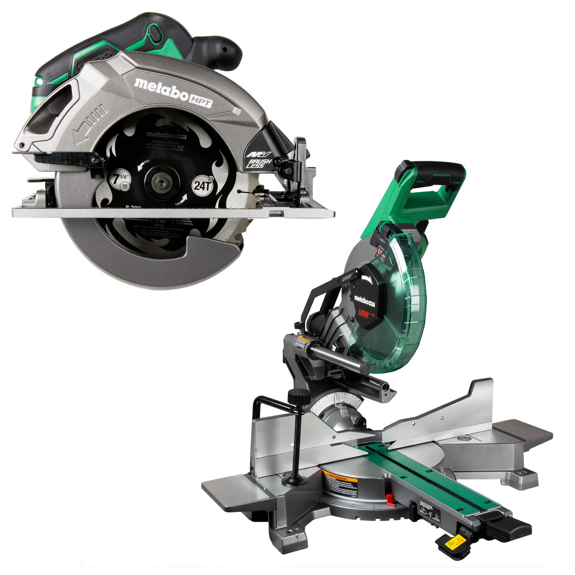 Metabo HPT MultiVolt 36-Volt 7-1/4-in Brushless Circular Saw with 10-in Dual Bevel Sliding Folding Compound Corded Miter Saw