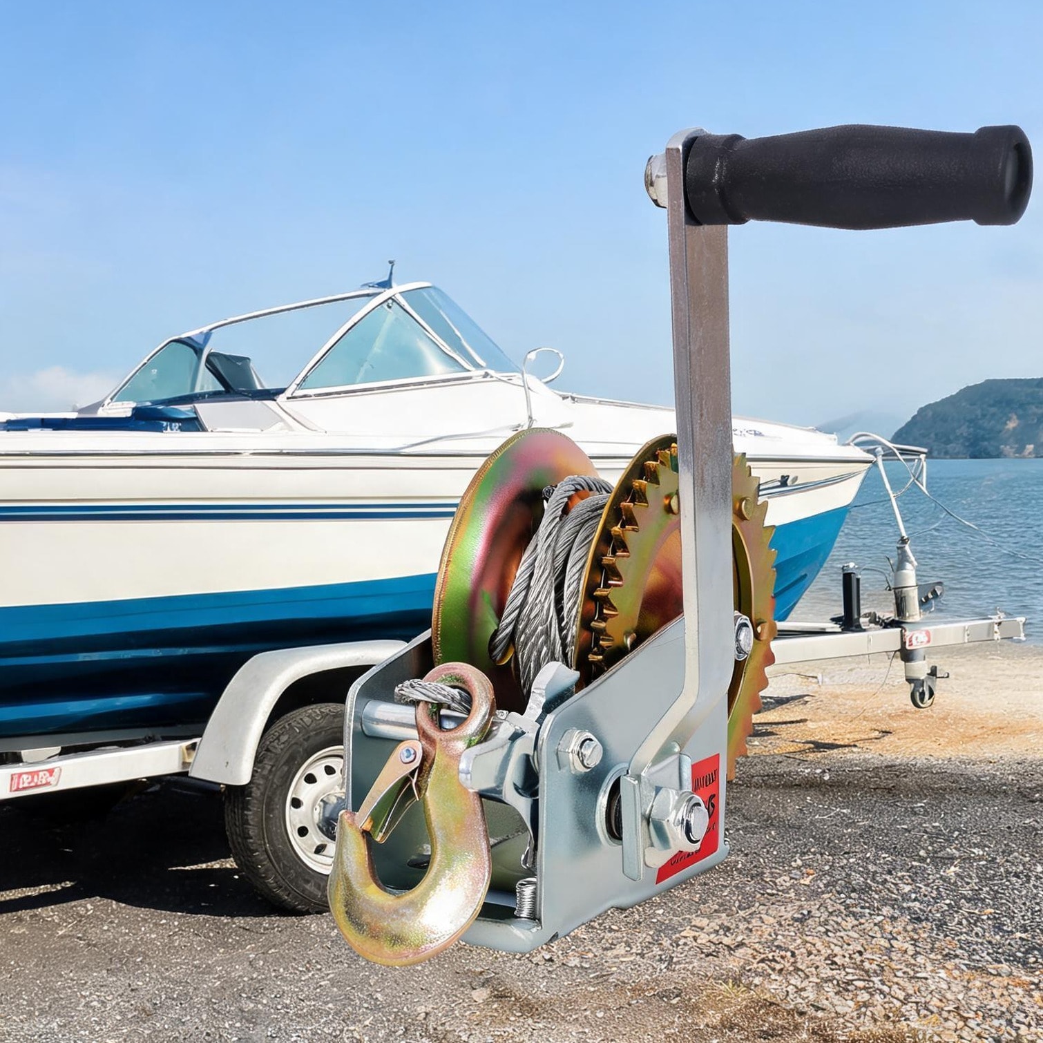 Watnature Winche - Manual Hand Winch with 32.8 ft Steel Cable 1200 lb Capacity Galvanized Steel 4.1:1 Gear Ratio
