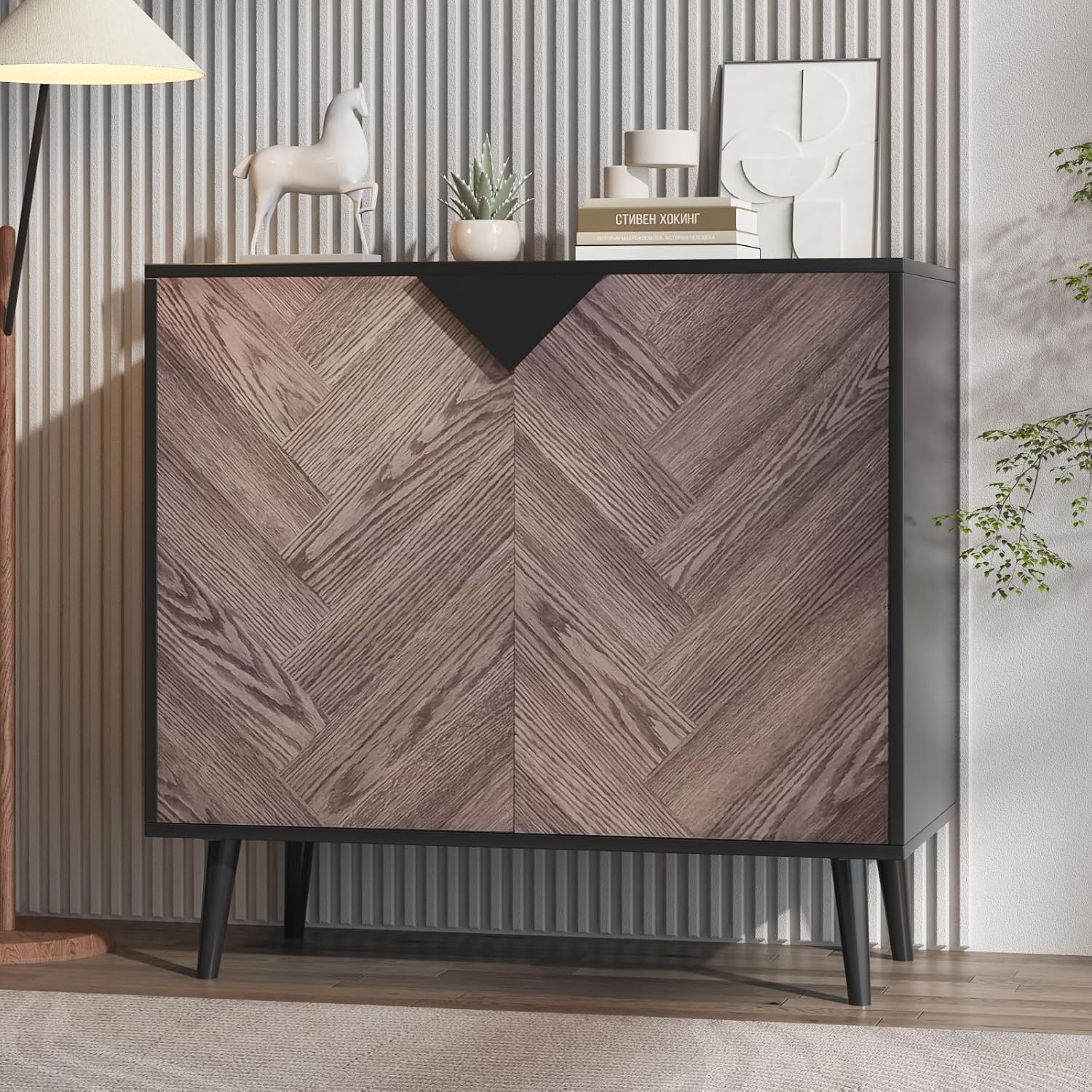 Qeetex Stylish woodgrain finish black cabinet combines aesthetics with practicality featuring clean lines suited for various decor styles and modern living spaces #AWEPHK33M469SF