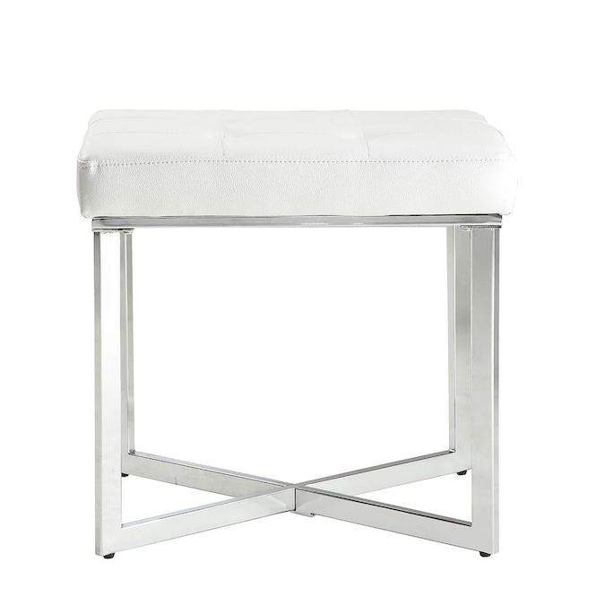 Ina Cottage Summer Vanity Bench, White Leather Stool For Vanity