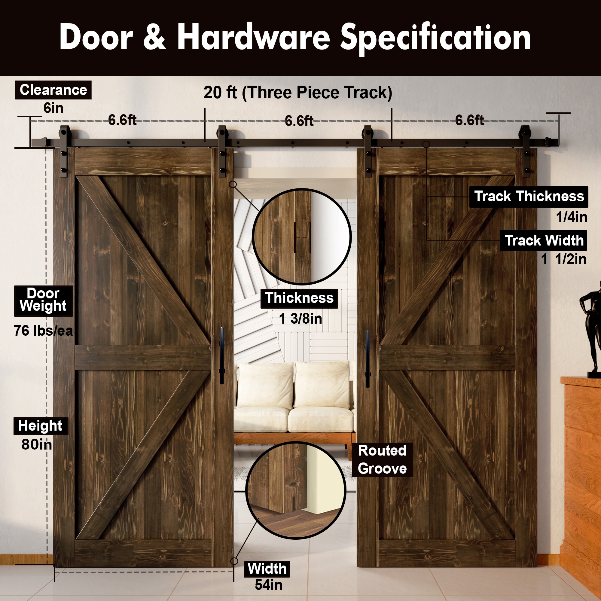 HOMACER YT2TGH240C-5480F-WA Barn-Doors - View #2