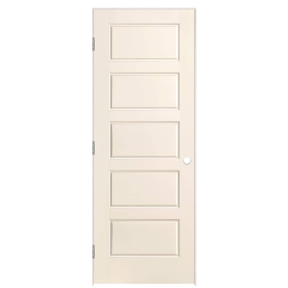 Masonite 1444622 30-in x 80-in Moonglow Solid core 5-panel equal Right hand Smooth Prefinished Molded composite Flat Jamb Single Prehung Interior Door