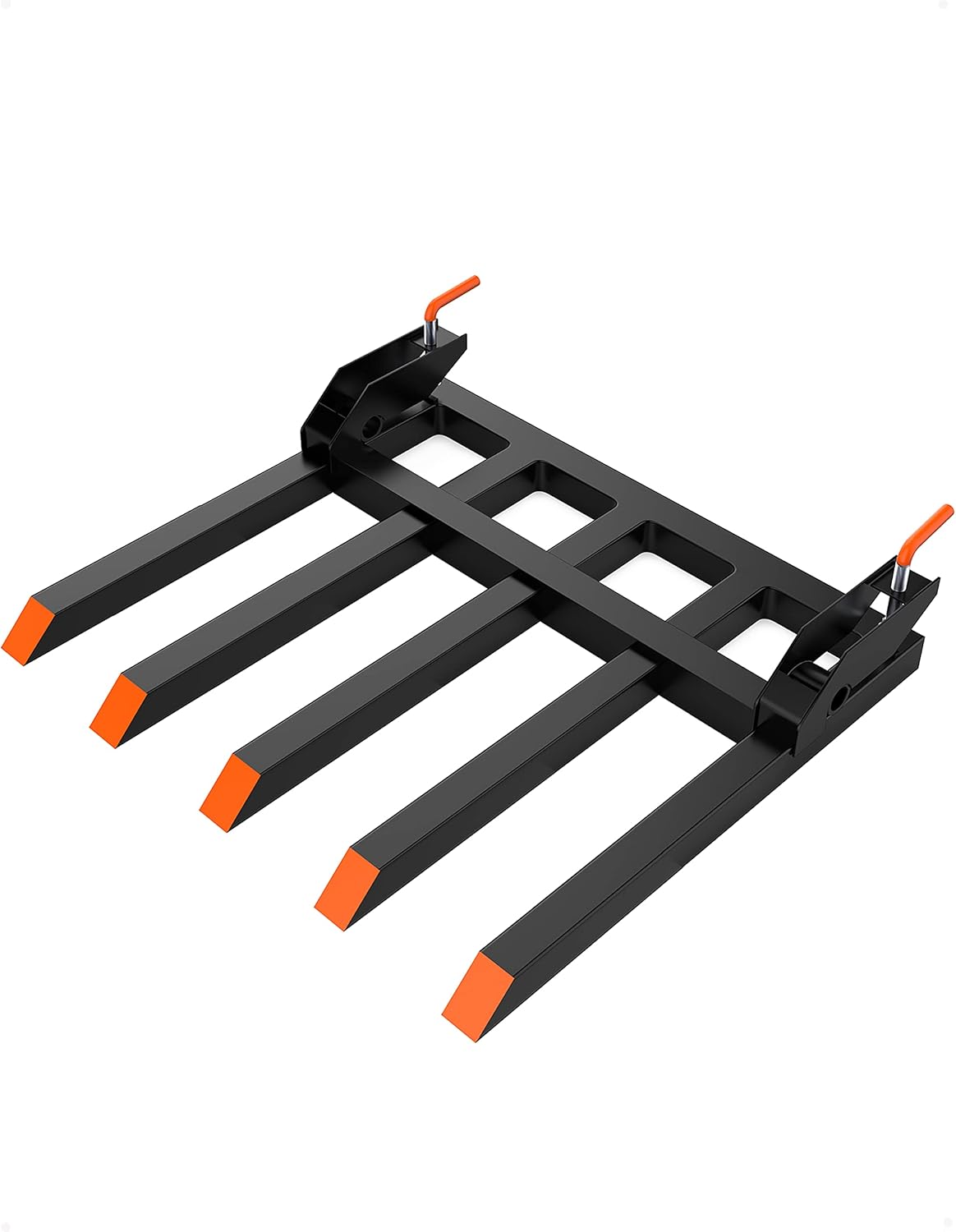 Garvee LMY-PAU-0HLGU4QH 42 In 2500 Lbs Clamp On Pallet Forks With 5 Tines For Tractor Skid Steer Loader Bucket