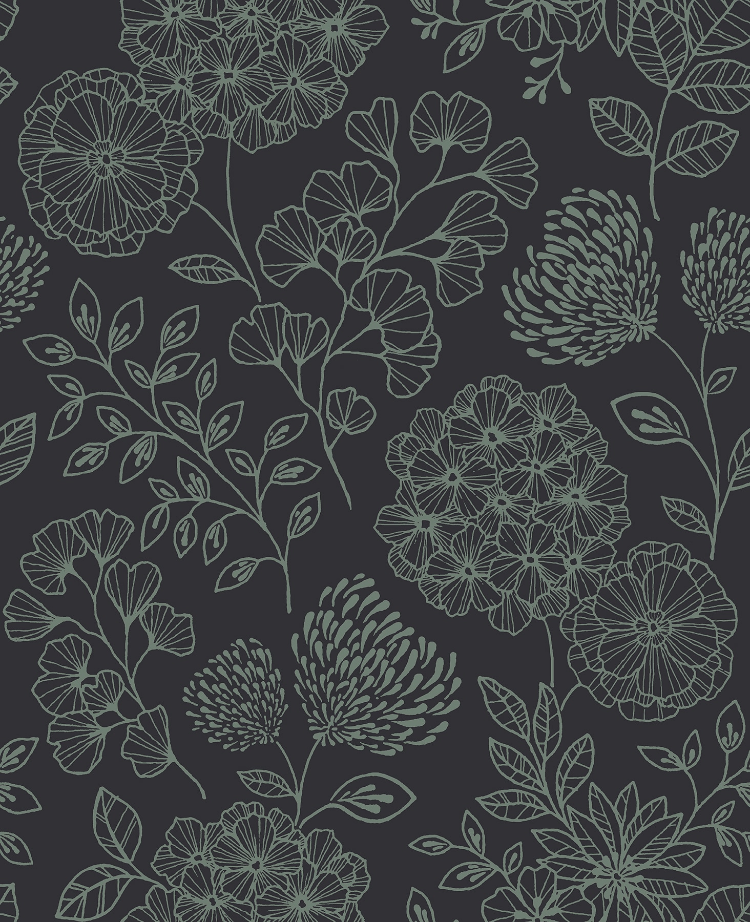 Scott Living 2975-26206 56.4-Sq. Feet Charcoal Non-woven Floral Unpasted Wallpaper