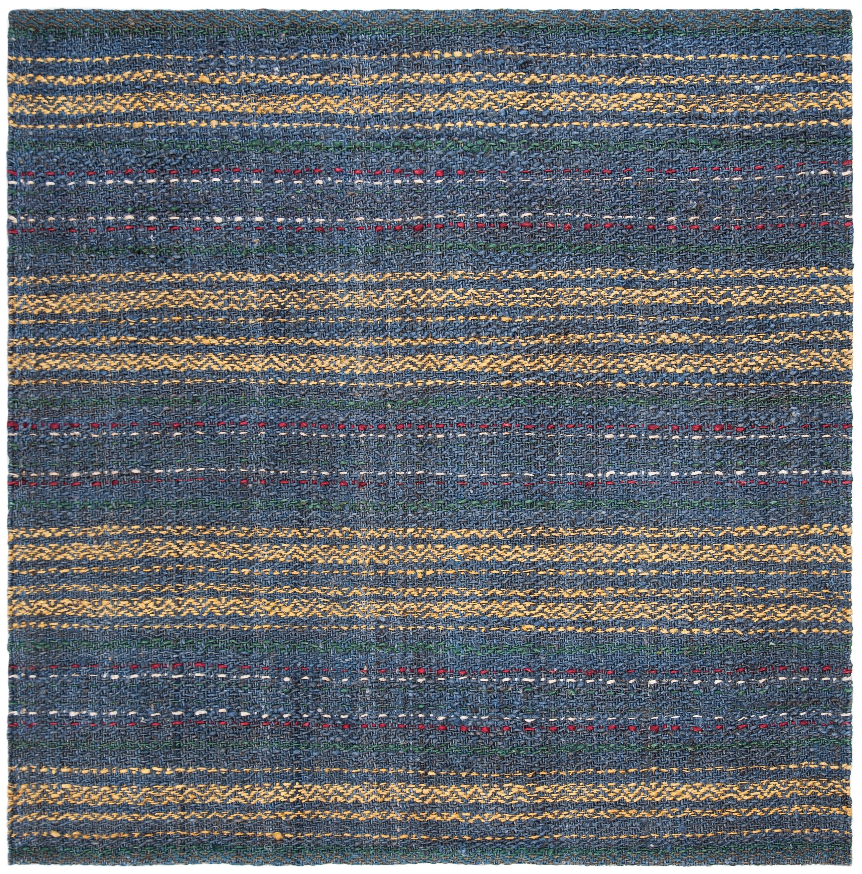 Safavieh NF202M-6SQ Natural Fiber Salem 6 x 6 (ft) Jute Blue/Gold Square Indoor Stripe Farmhouse/Cottage Area rug