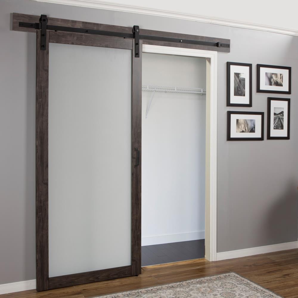 RELIABILT 36-in x 84-in Iron Age Frosted Glass MDF Single Barn Door ...