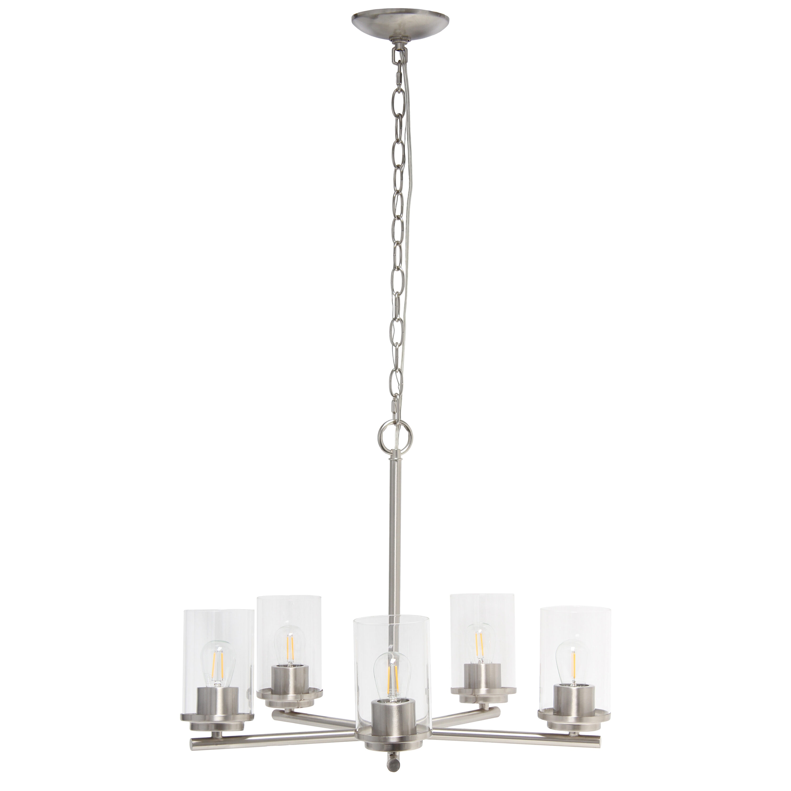 Lalia Home LHP-3013-BN Classix 5 -Light Brushed nickel Traditional Clear glass Cylinder Medium Hanging Pendant light