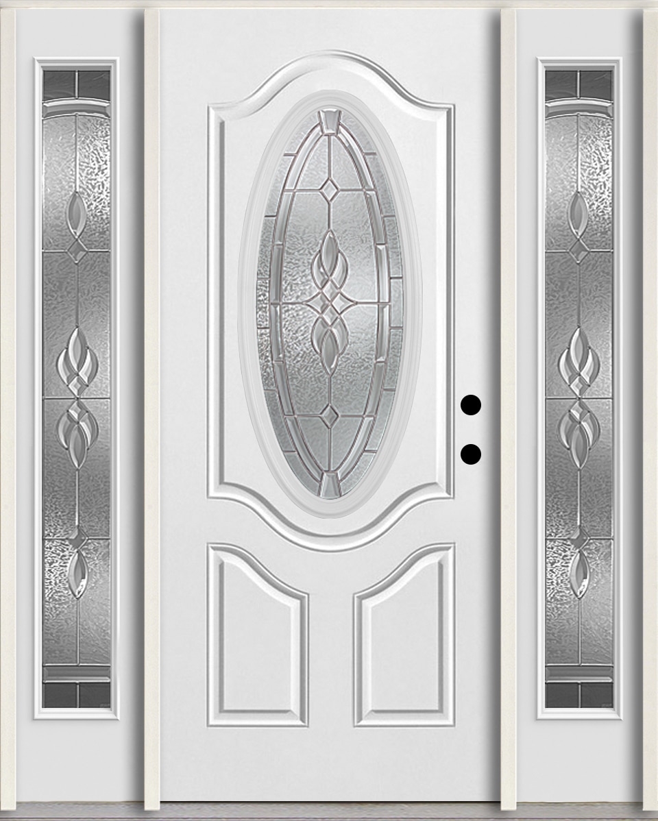 RELIABILT LO963888 Hampton 60-in x 80-in x 4-5/8-in Fiberglass Oval lite Left-hand inswing Arctic White Paint Painted Prehung Front Door with Sidelights Insulating core