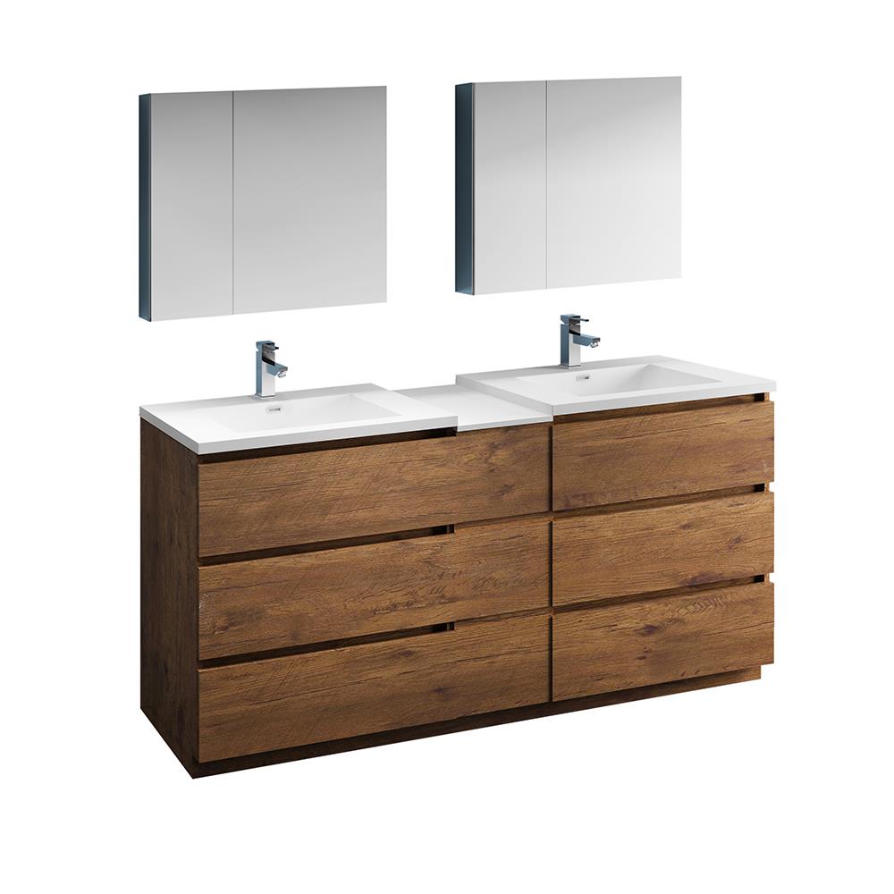 Fresca FVN93-301230RW-D Lazzaro 72-in Rosewood Double sink Bathroom Vanity with White Acrylic Top