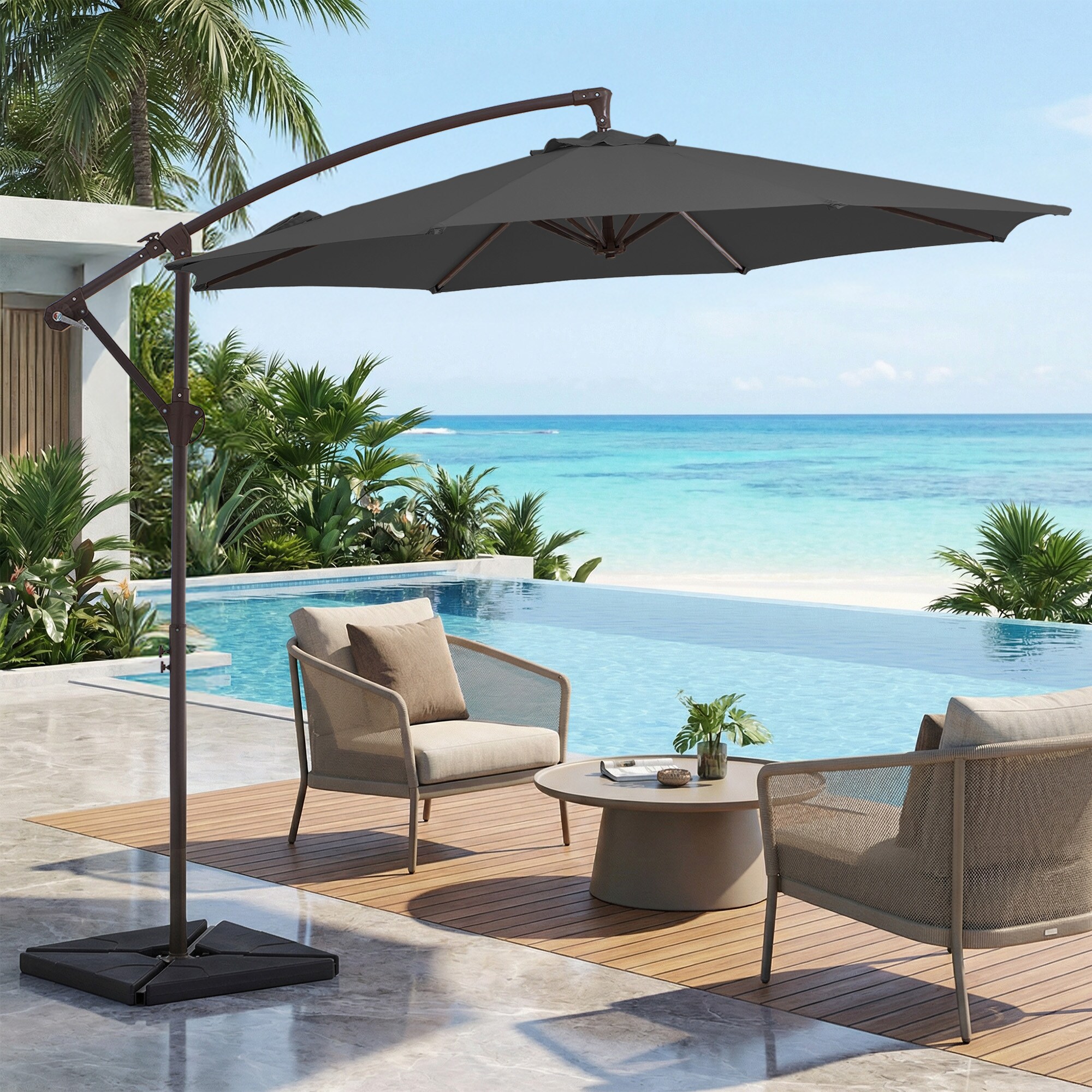 JEAREY - 10-ft Steel Gray Crank Cantilever Patio Umbrella with Base