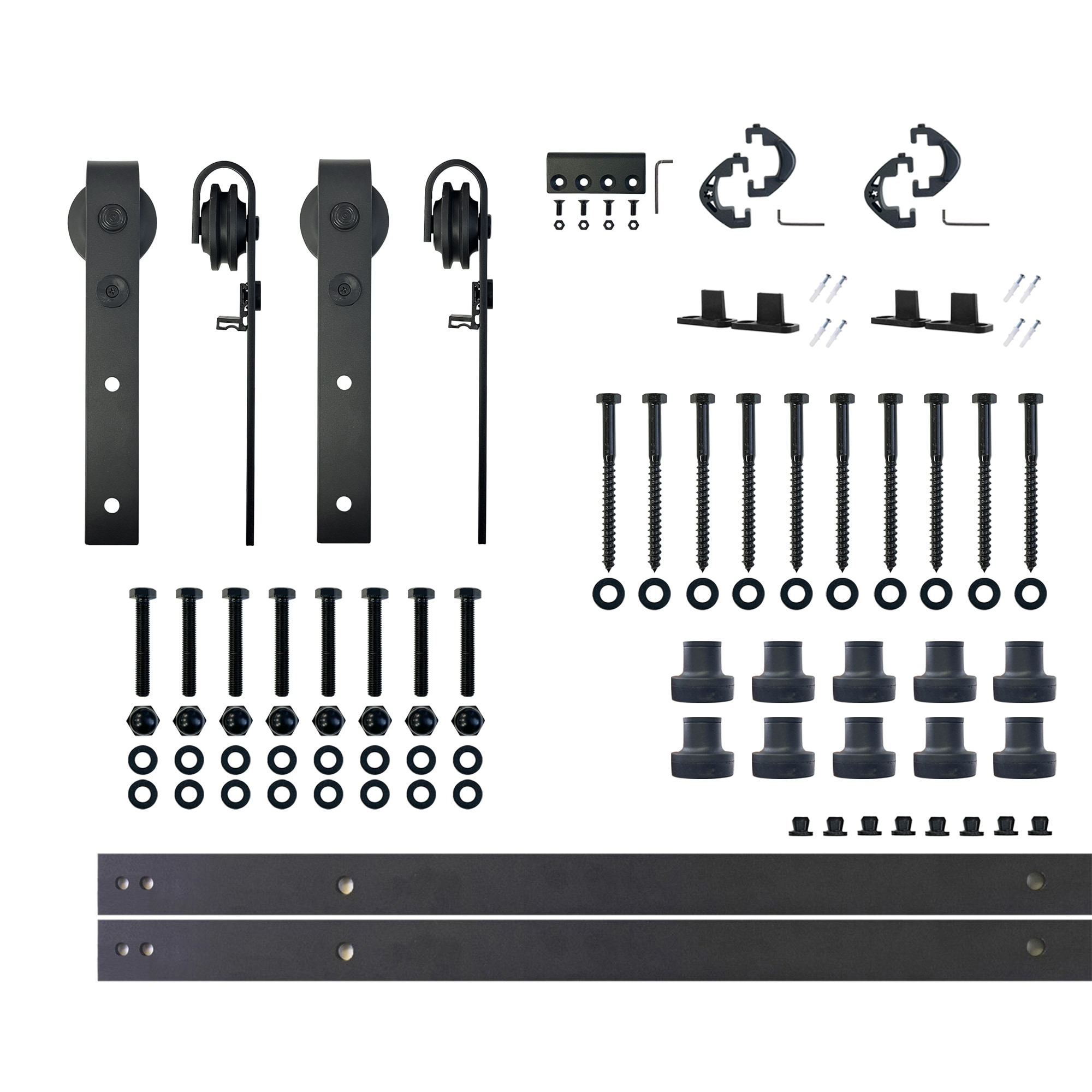HOMACER YT2TGH144C 144-in Rustic black Black Indoor J-strap Double Barn door hardware kit